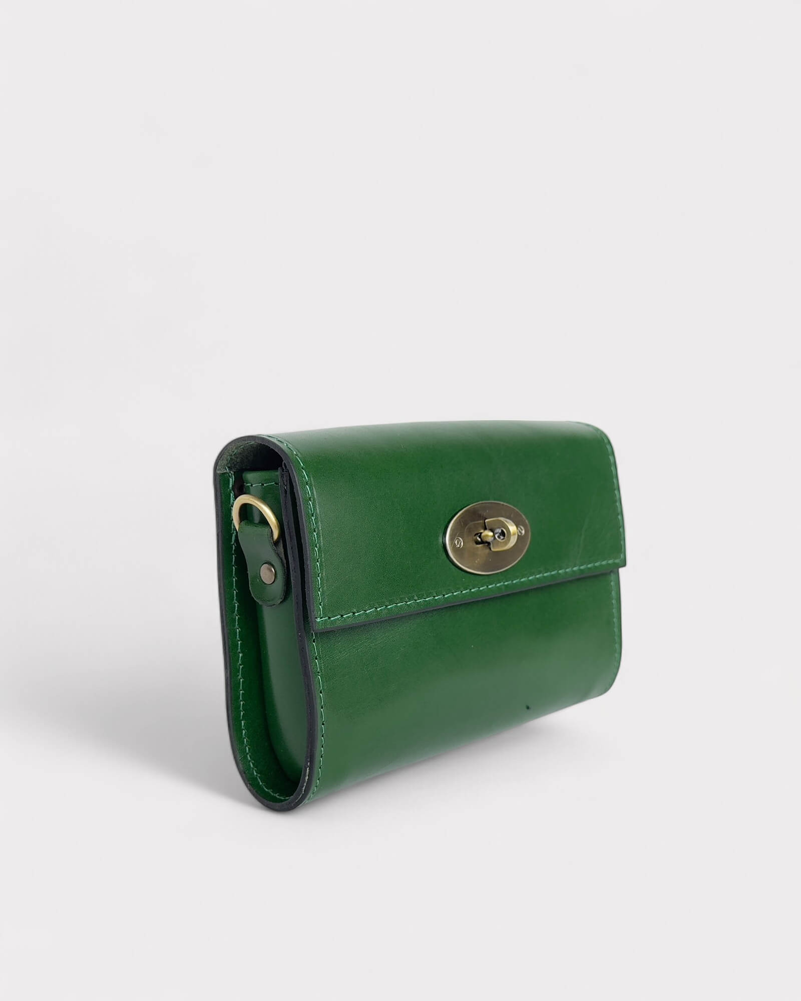 Mini pochette bandoulière en cuir vert – Porte-téléphone artisanal fait main