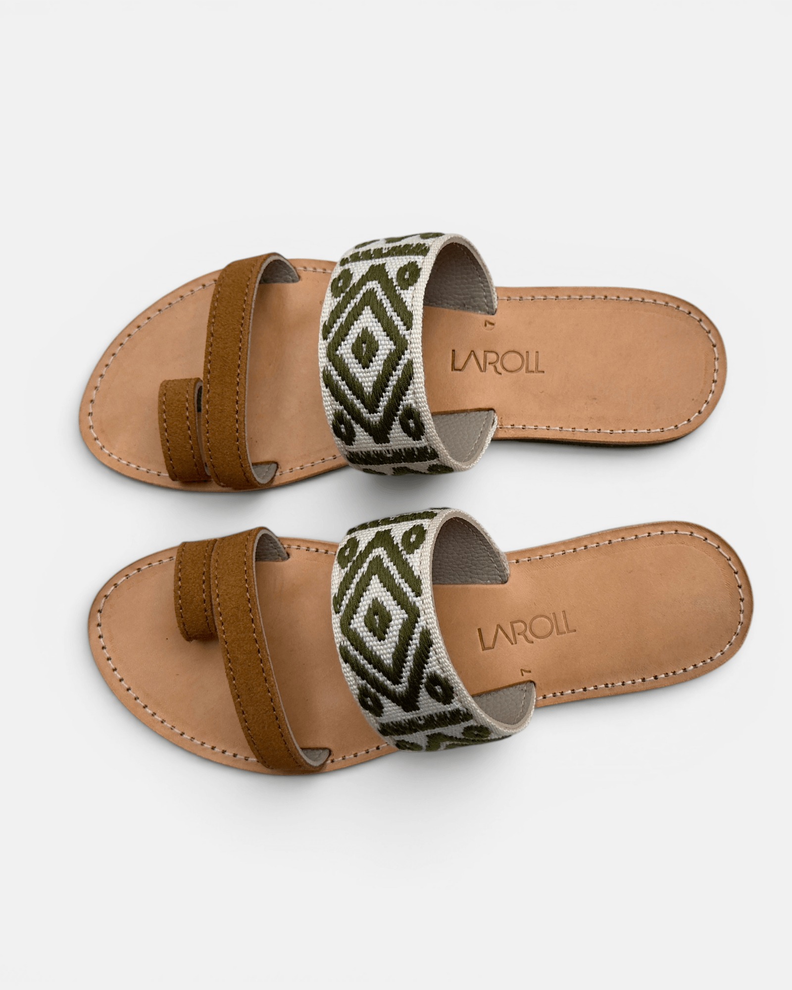 Elira Embroidered Leather Flat Sandals