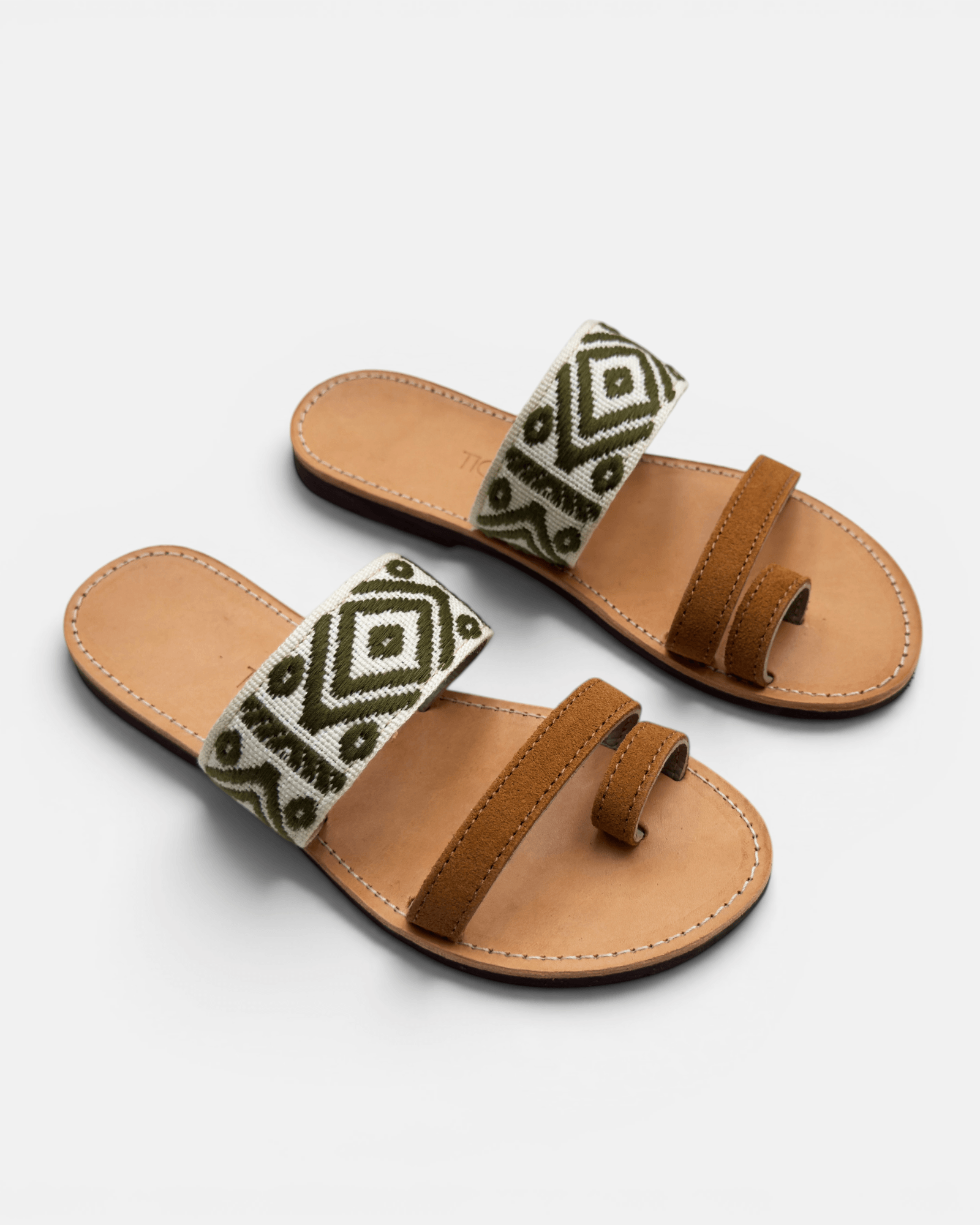 Elira Embroidered Leather Flat Sandals