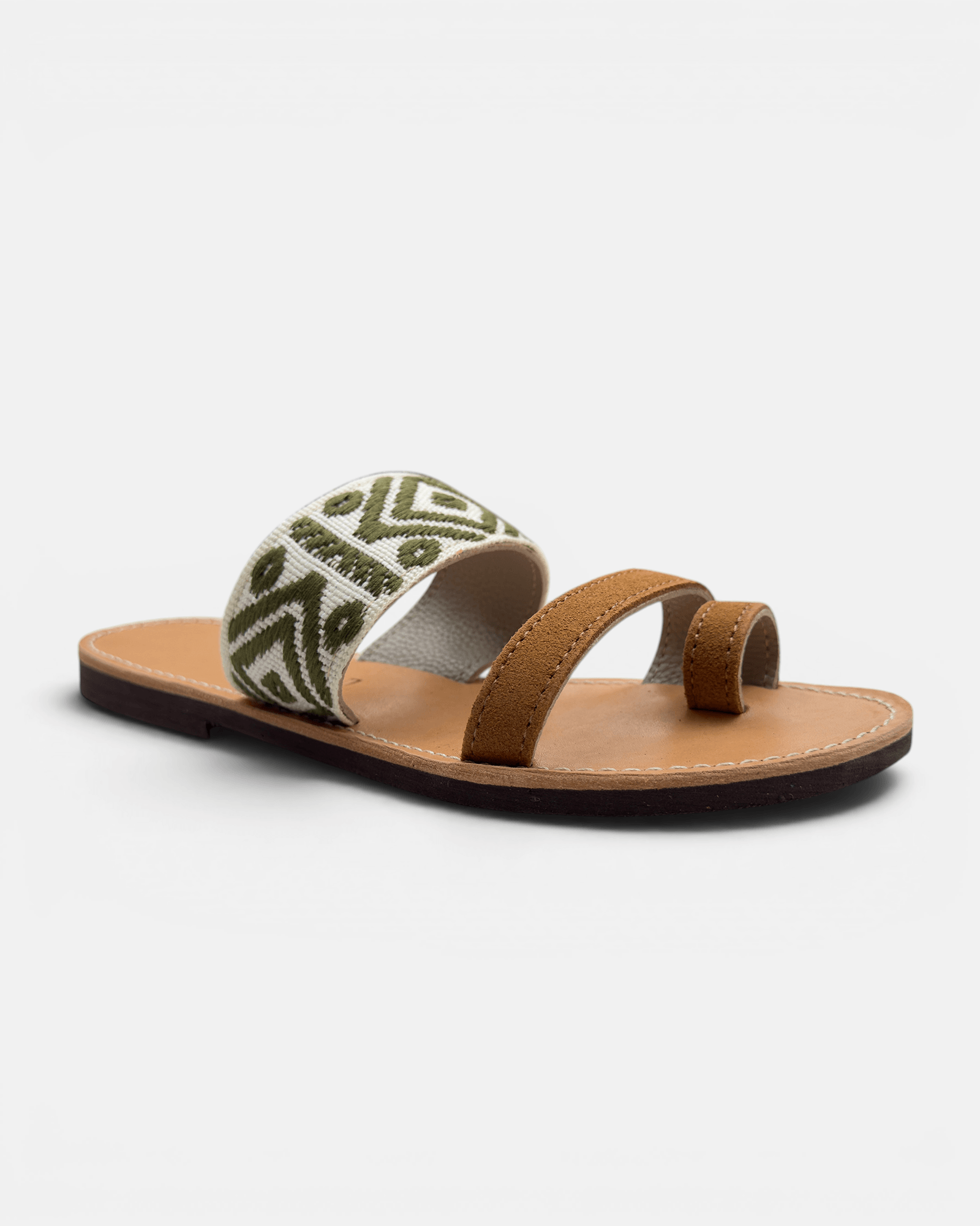 Elira Embroidered Leather Flat Sandals