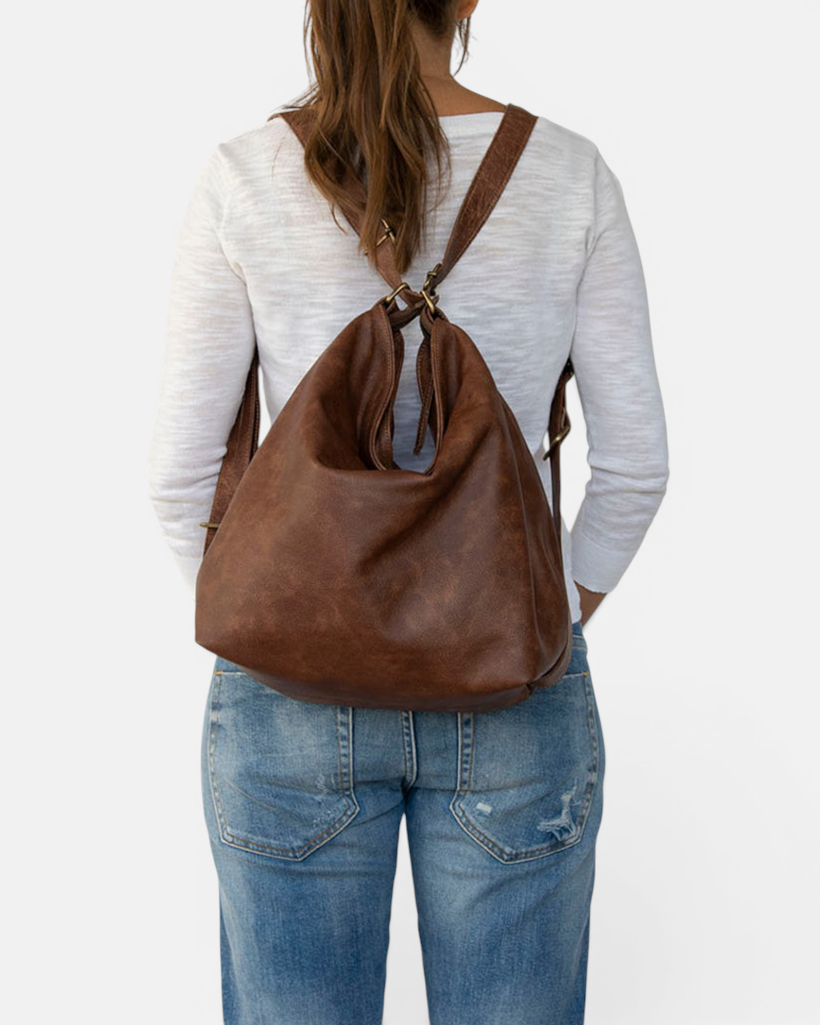 Brown Convertible Leather Hobo Bag – 3-in-1 Shoulder, Backpack & Crossbody