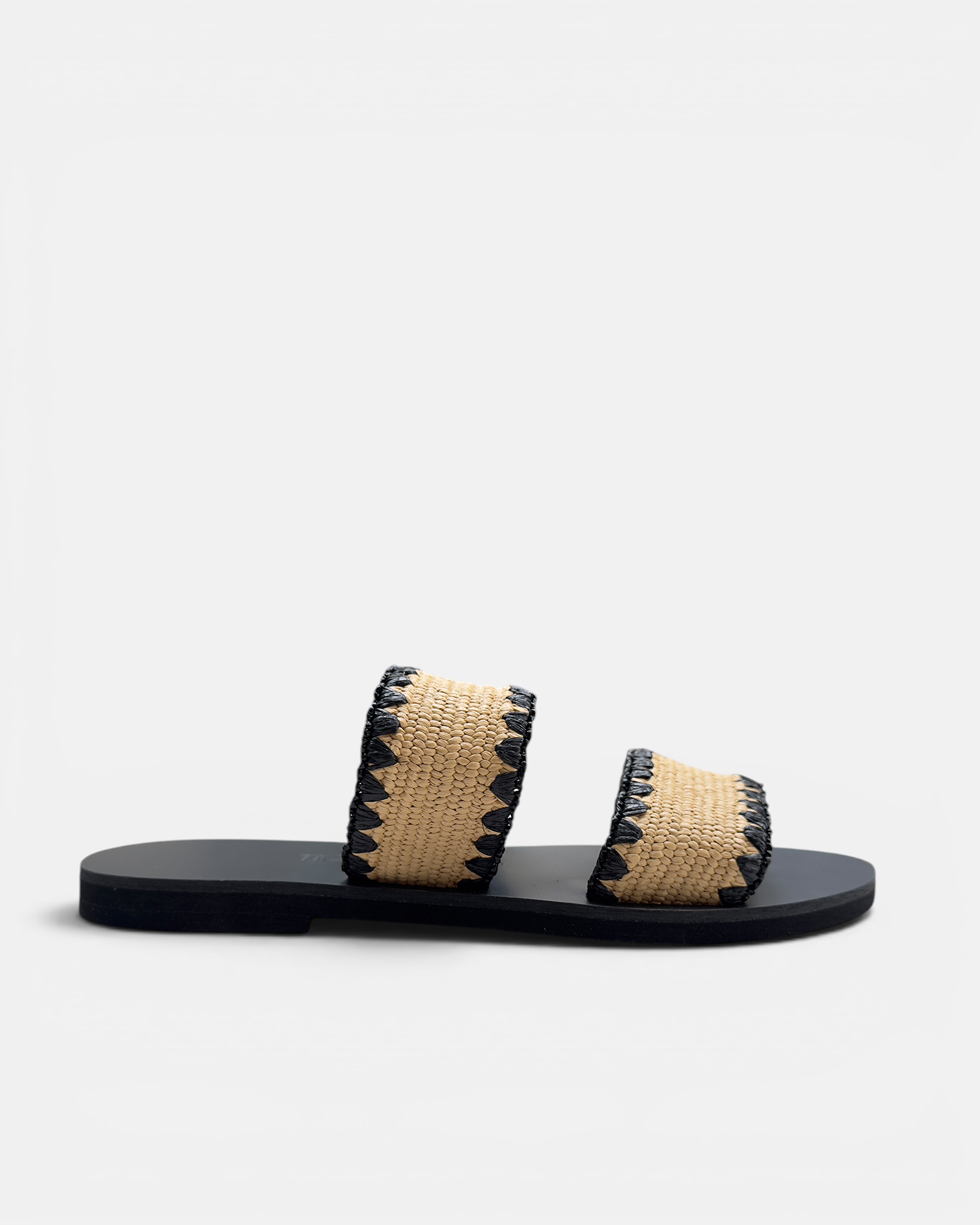 Kaia Elastic Double Strap Raffia Slides