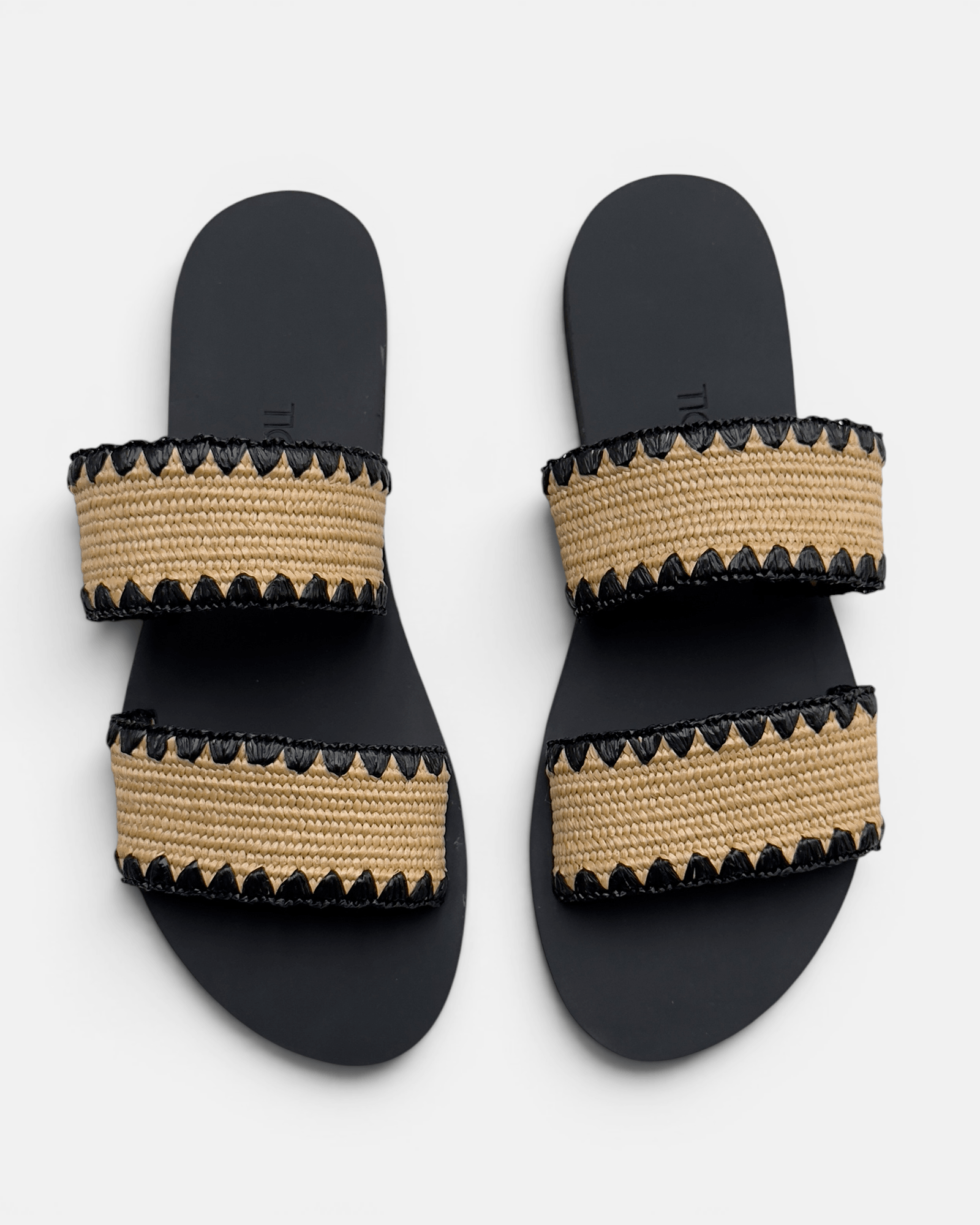 Kaia Elastic Double Strap Raffia Slides