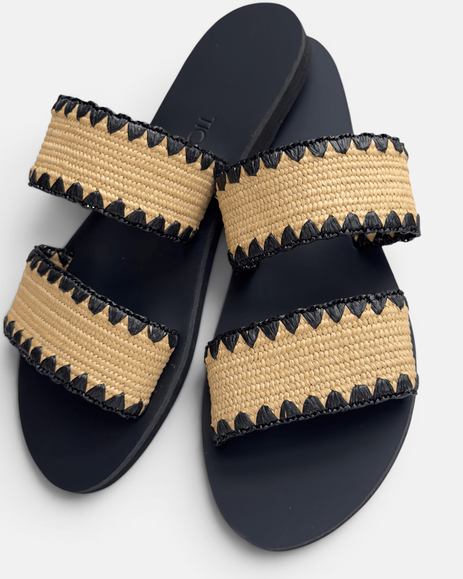 Kaia Elastic Double Strap Raffia Slides