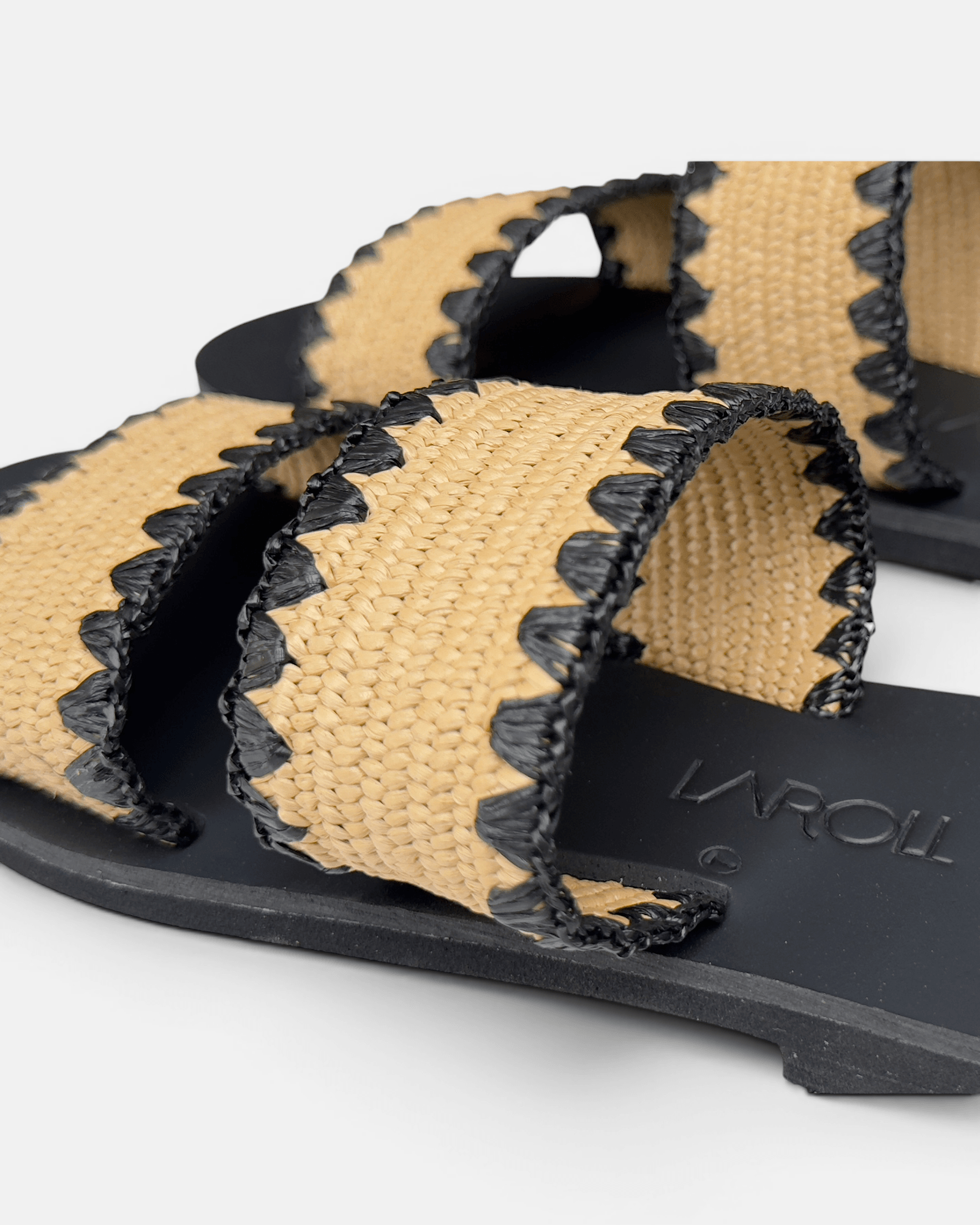 Kaia Elastic Double Strap Raffia Slides