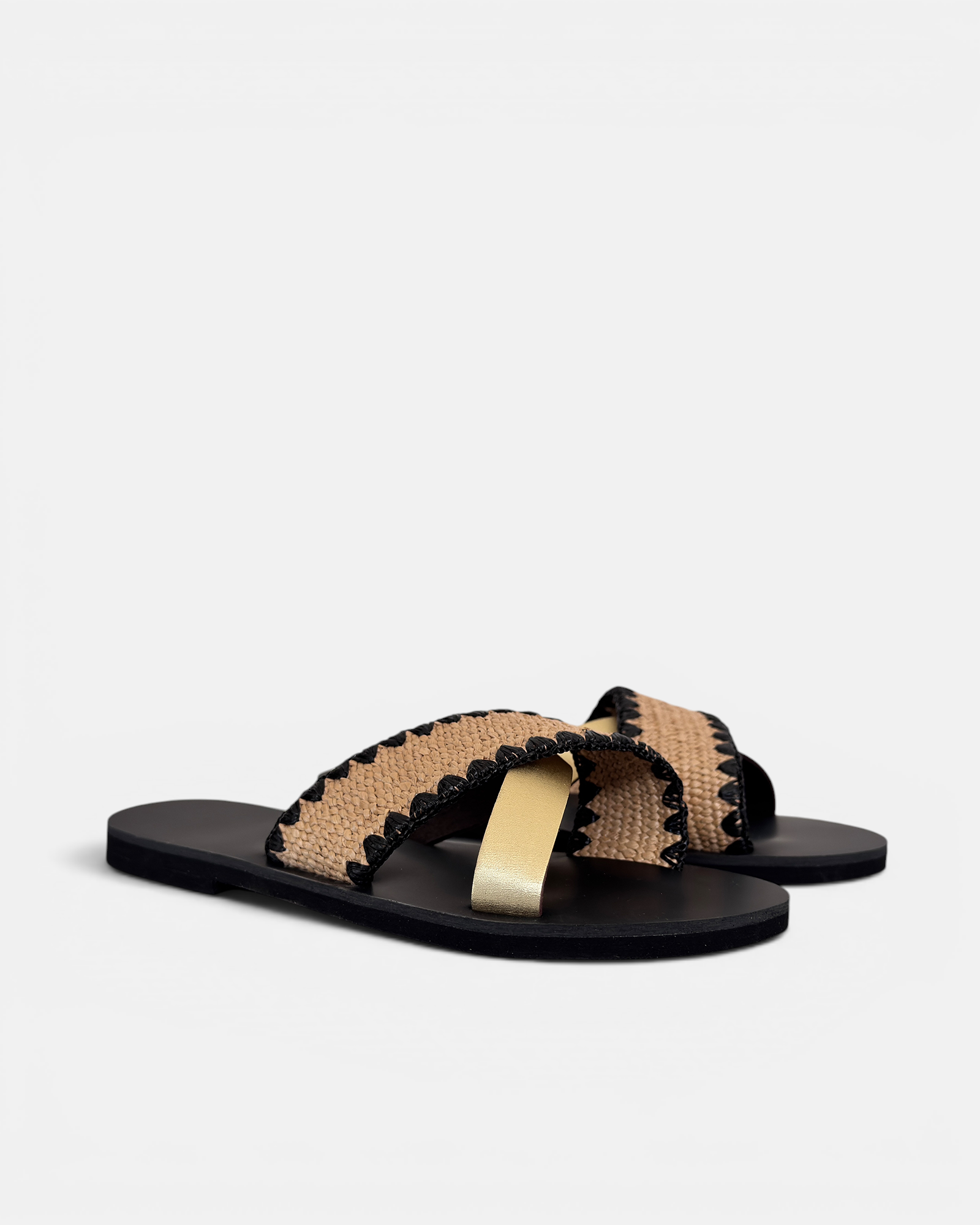 Noma Raffia Slides with Gold Metallic Leather