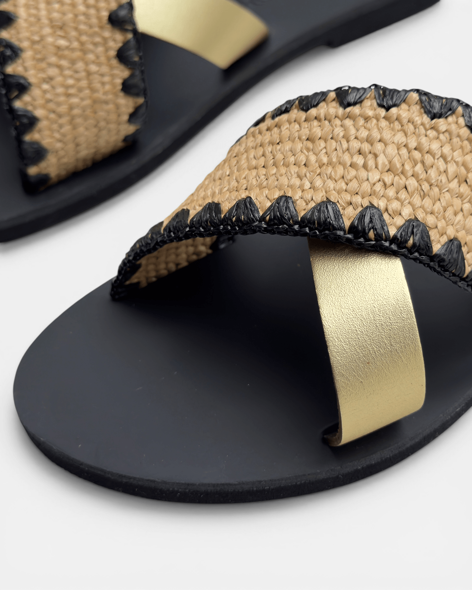 Noma Raffia Slides with Gold Metallic Leather