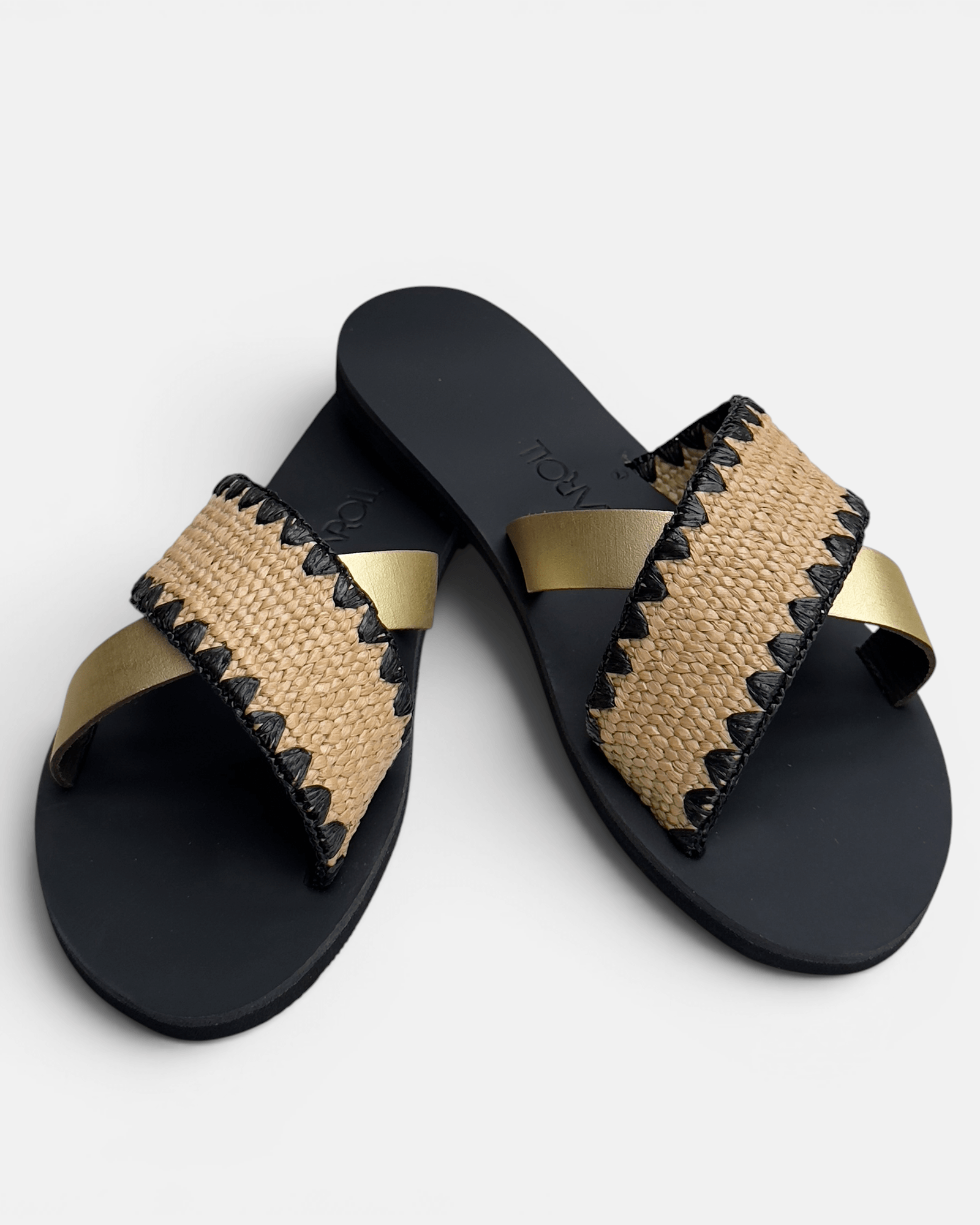 Noma Raffia Slides with Gold Metallic Leather