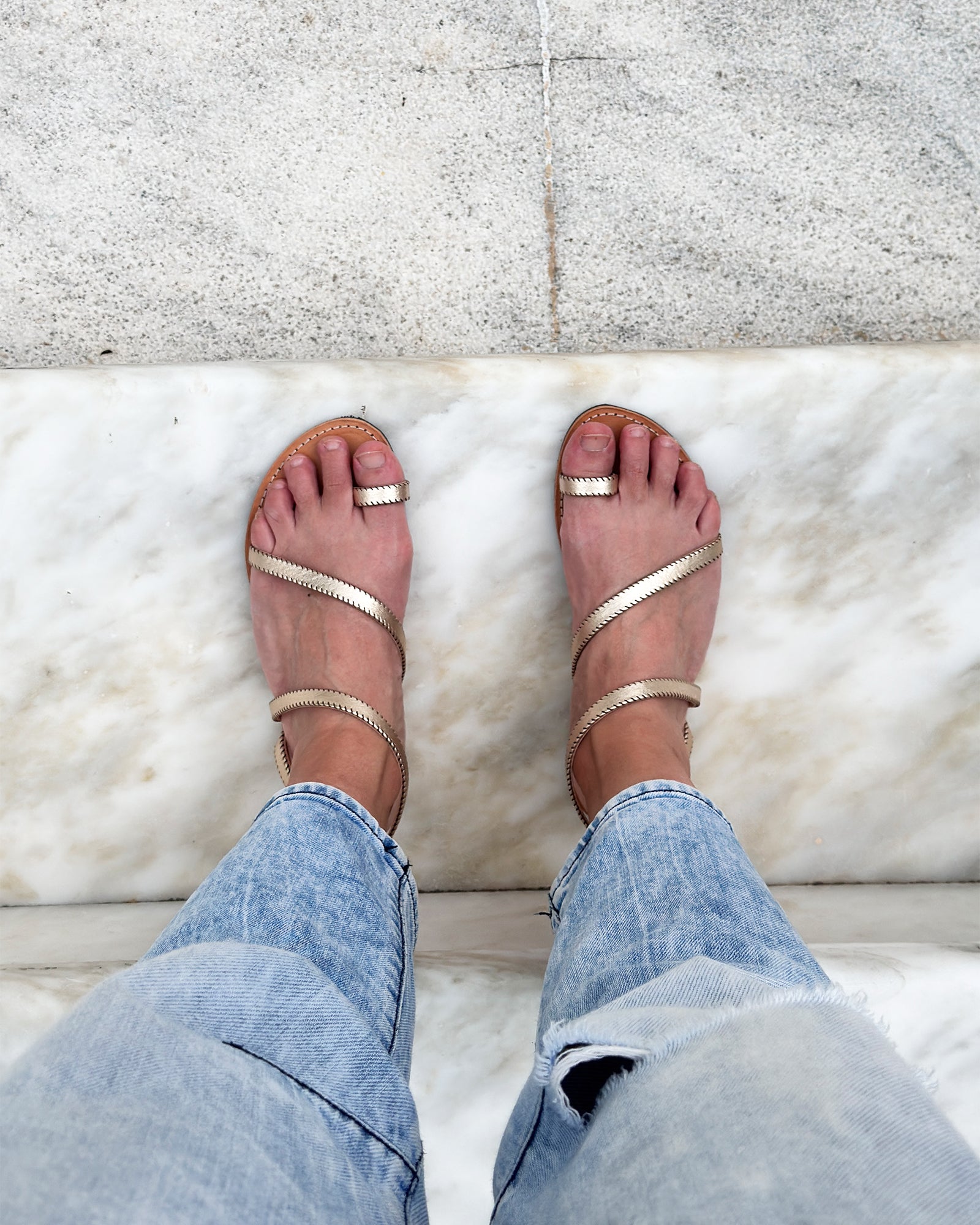 Aura Gold Metallic Toe Ring Sandals