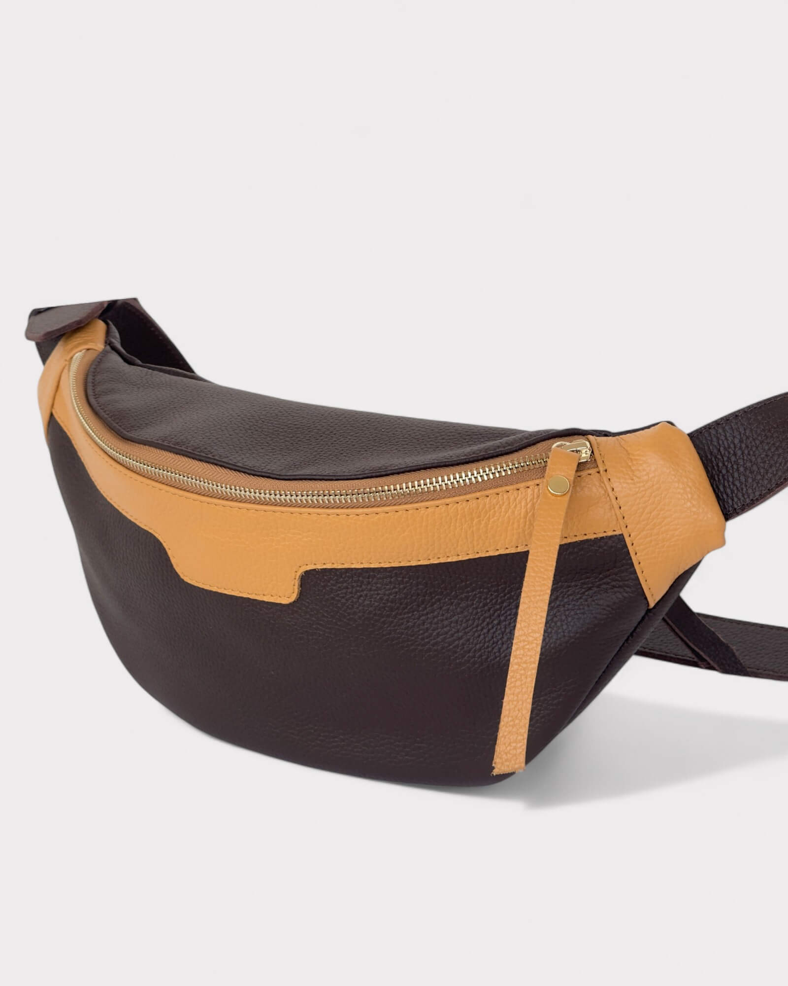 Brown and Tan Leather Sling Bag - Soft Crossbody Fanny Pack