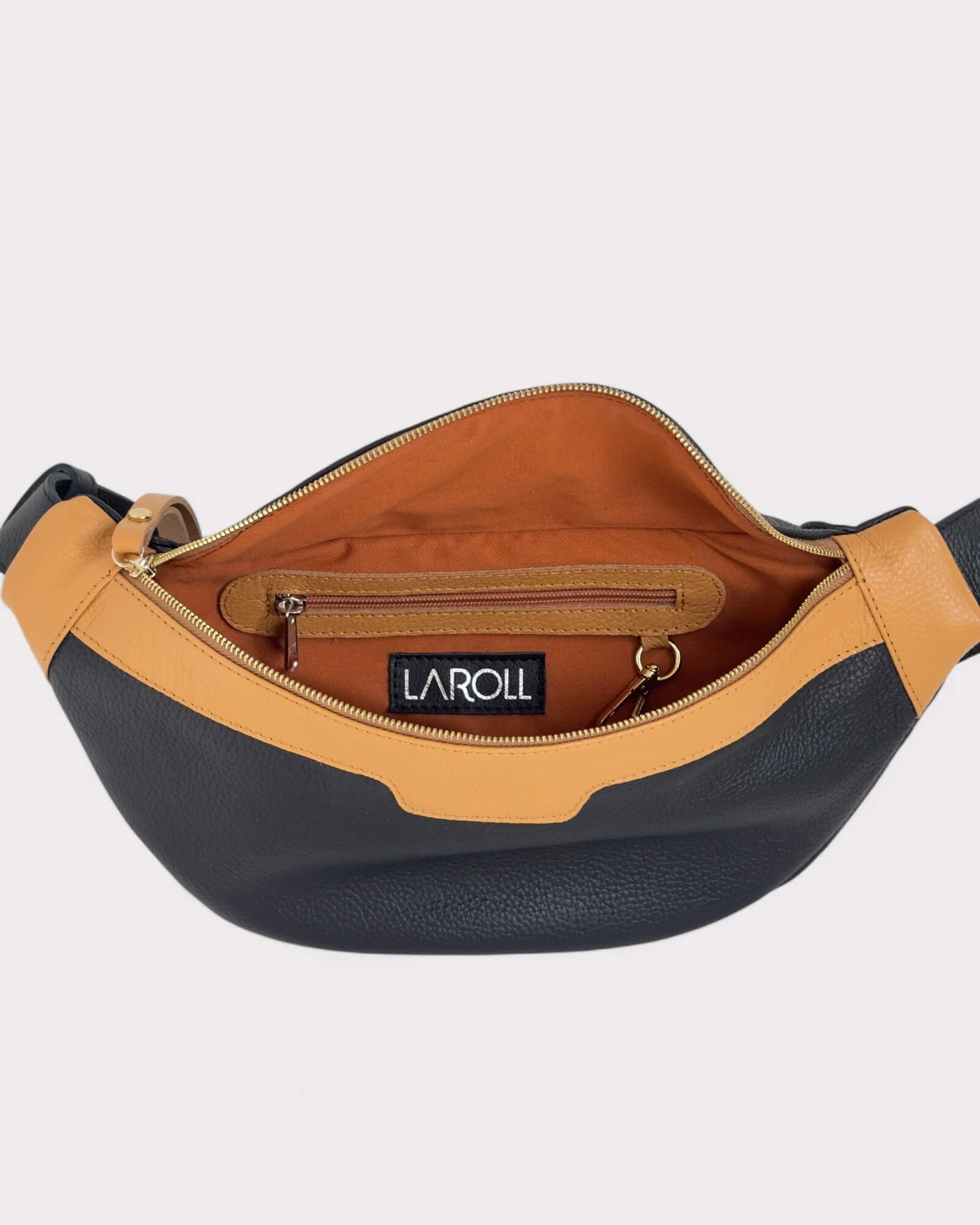 Black and Tan Leather Sling Bag - Soft Crossbody Fanny Pack