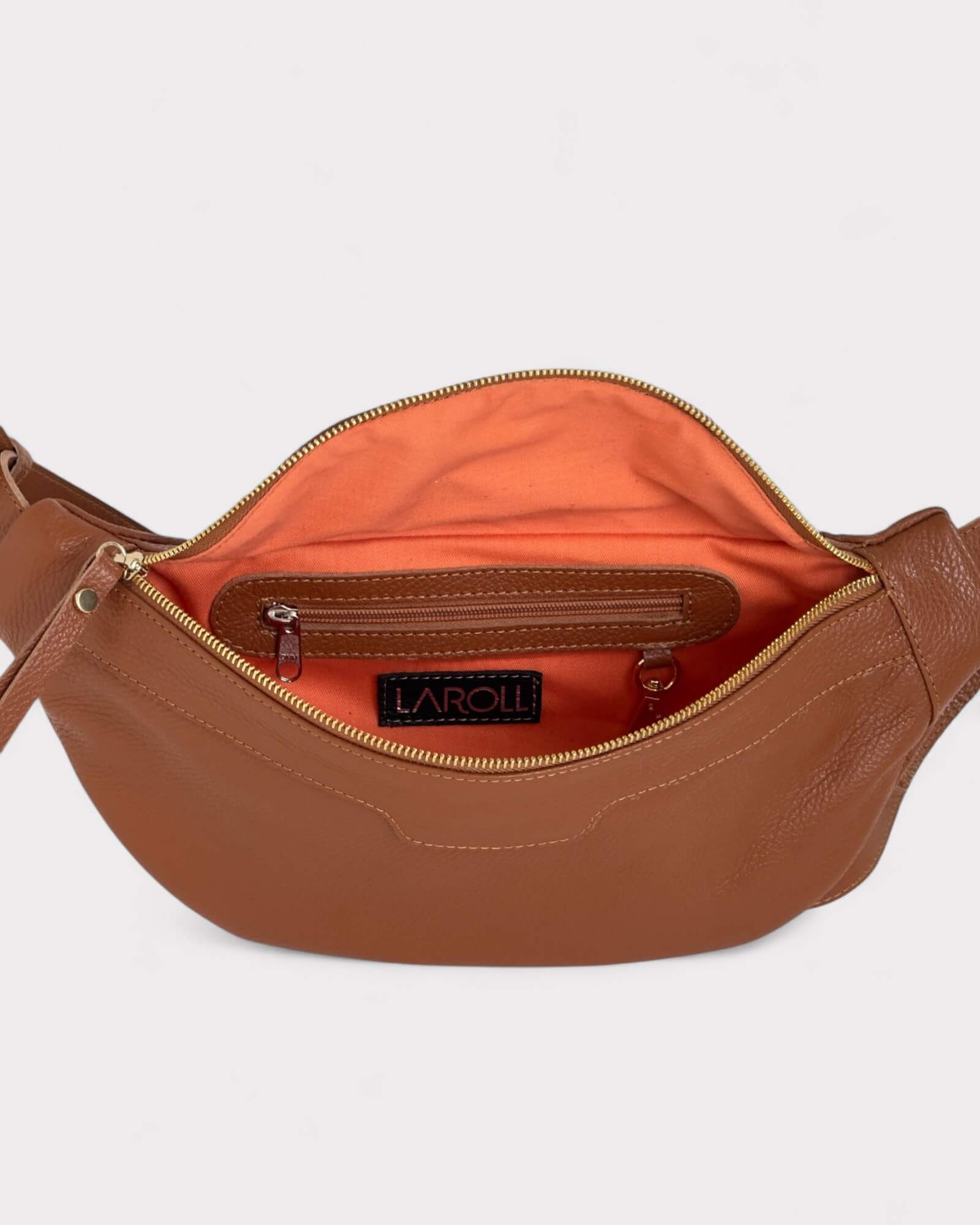 Sac bandoulière en cuir beige moyen - Sac banane souple