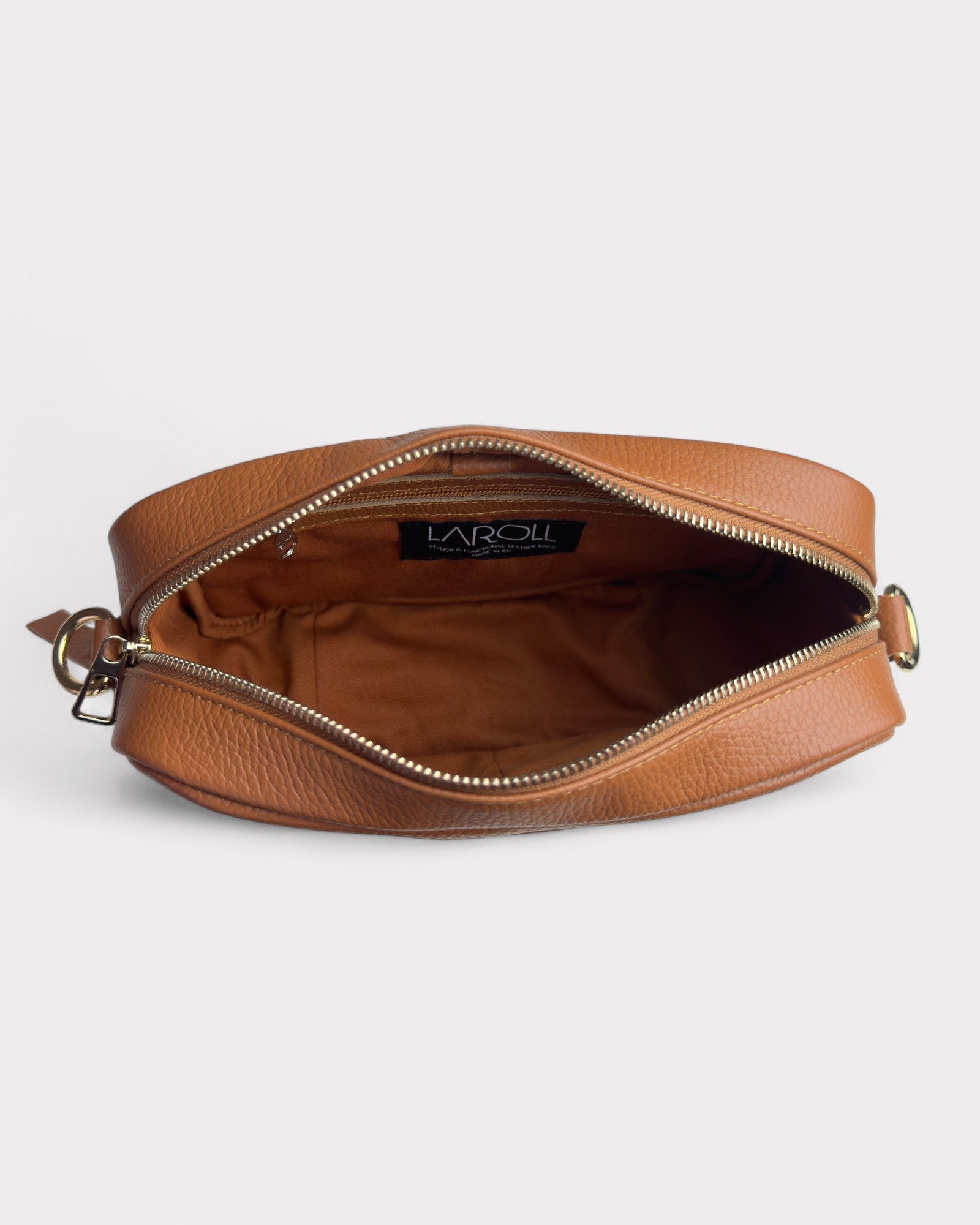 interior lining of tan camera bag