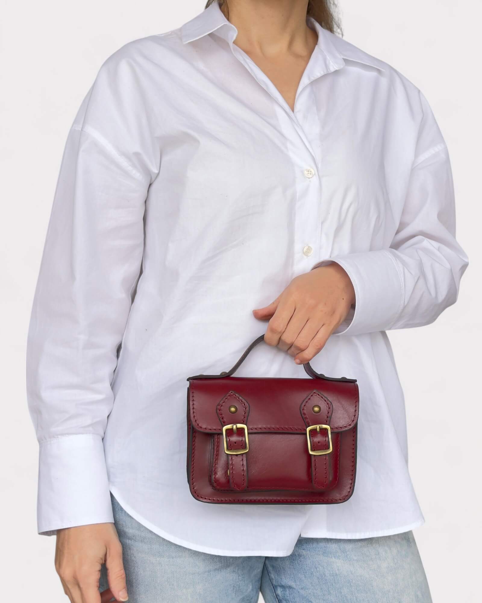 Mini-Umhängetasche aus rotem Leder – handgefertigte Umhängetasche