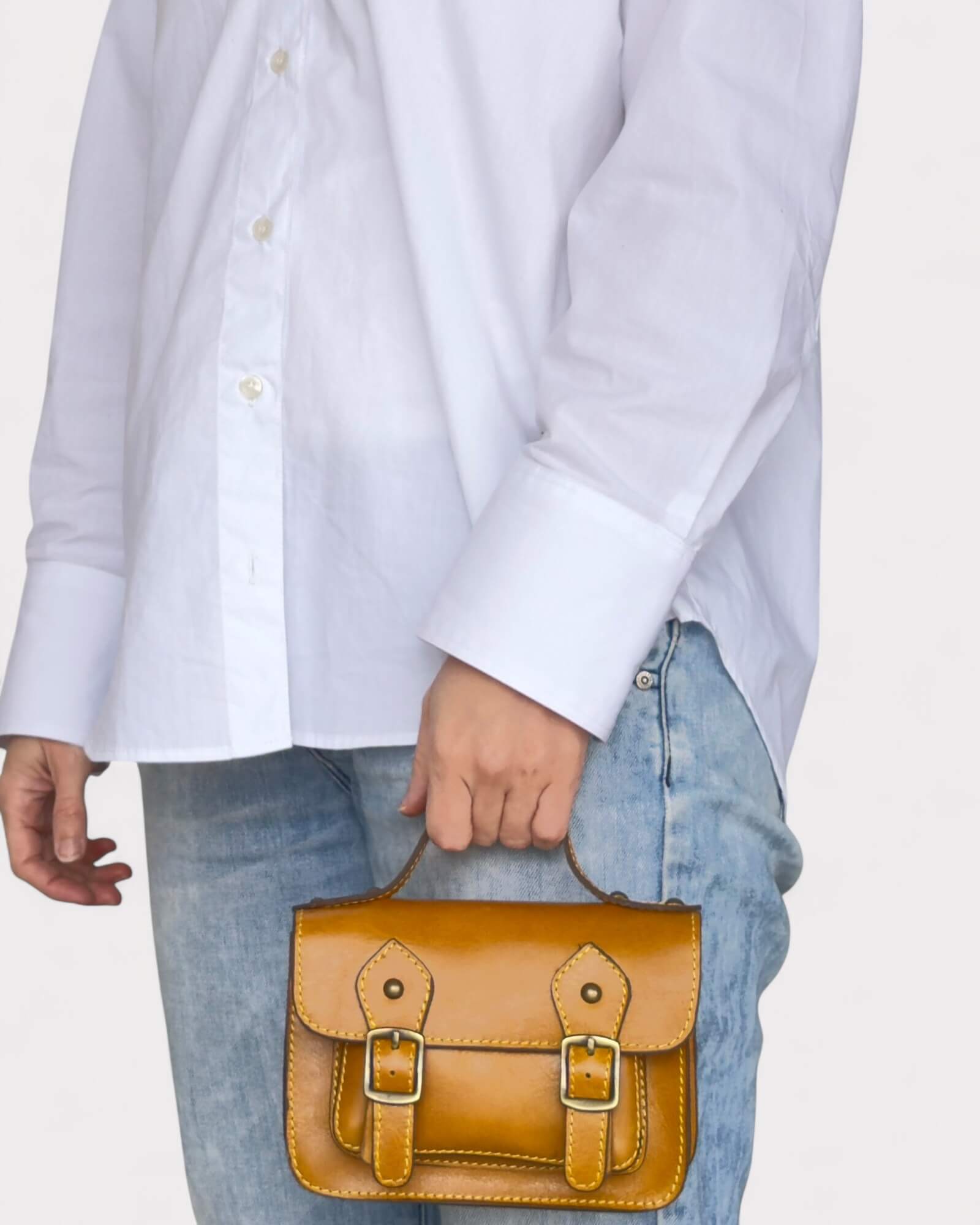 Mini Tan Leather Satchel – Handmade Crossbody Bag