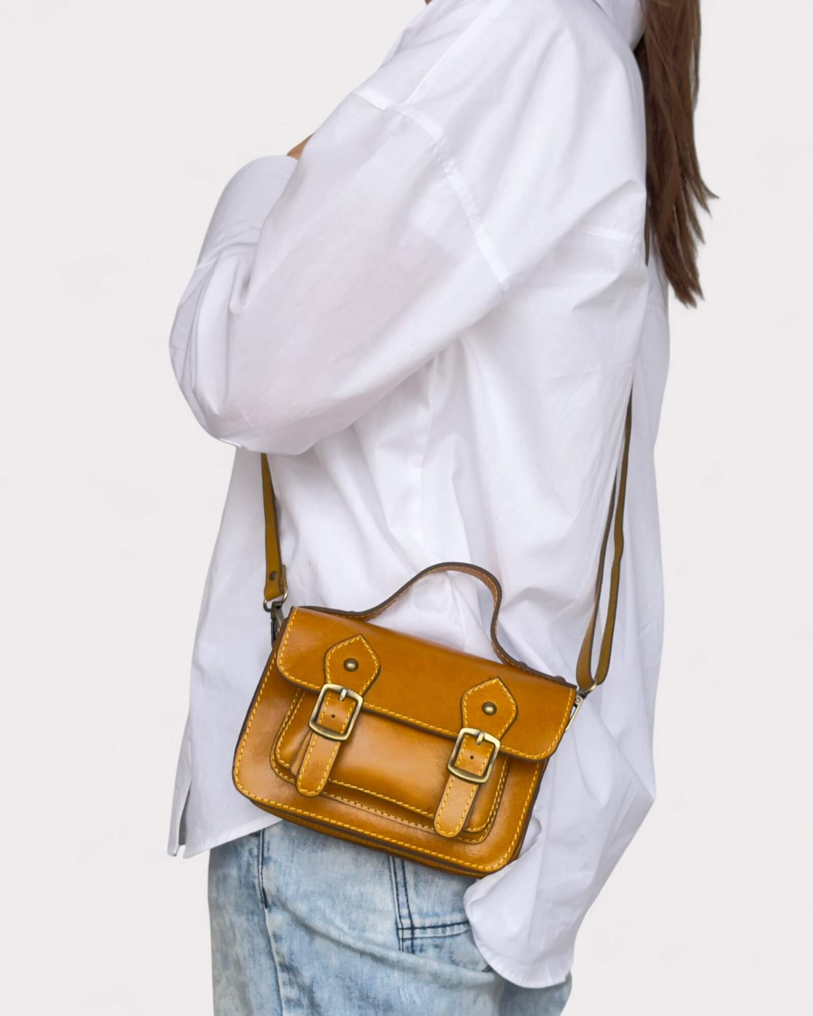 Mini Tan Leather Satchel – Handmade Crossbody Bag