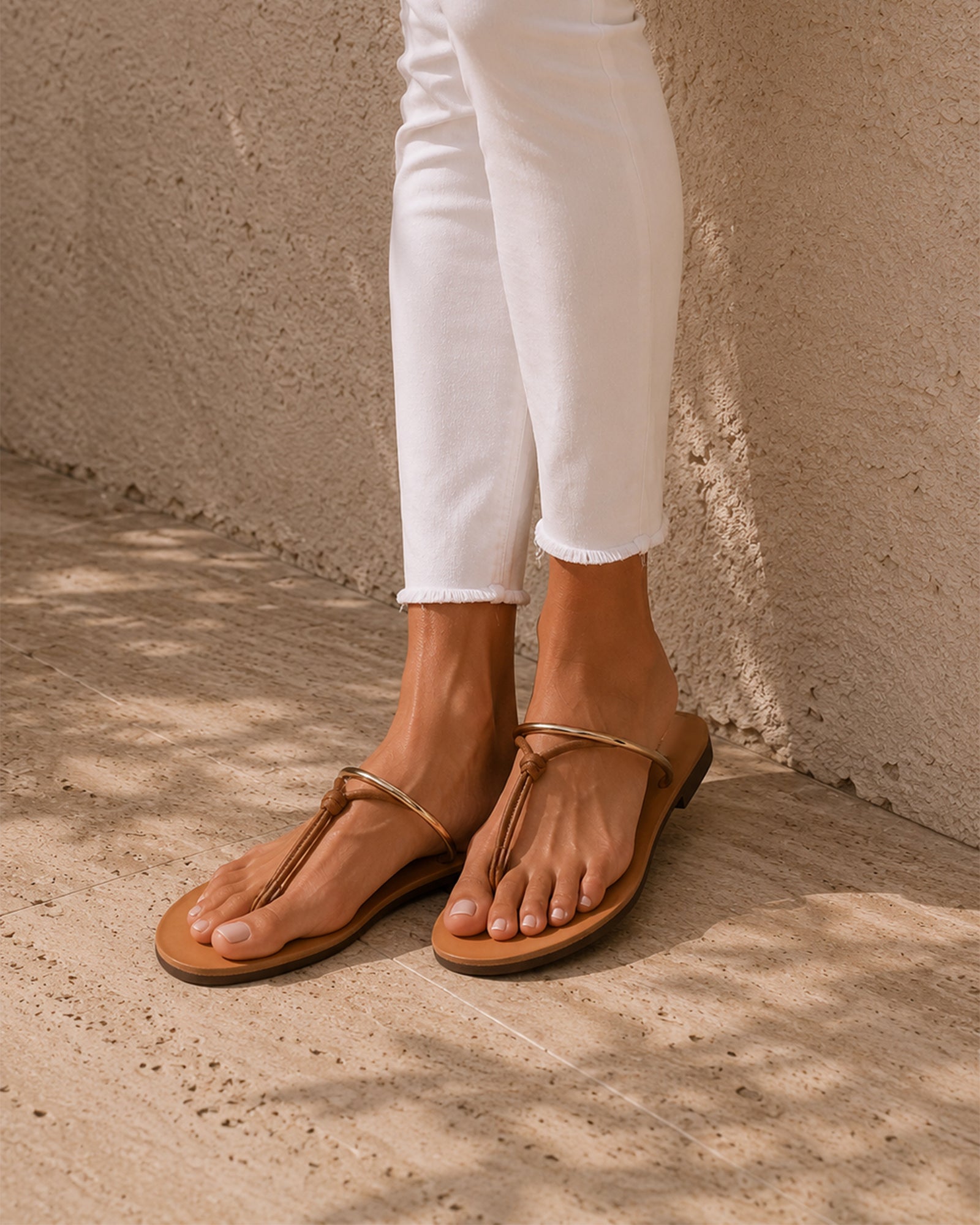 Selene Gold Metallic Thong Sandals