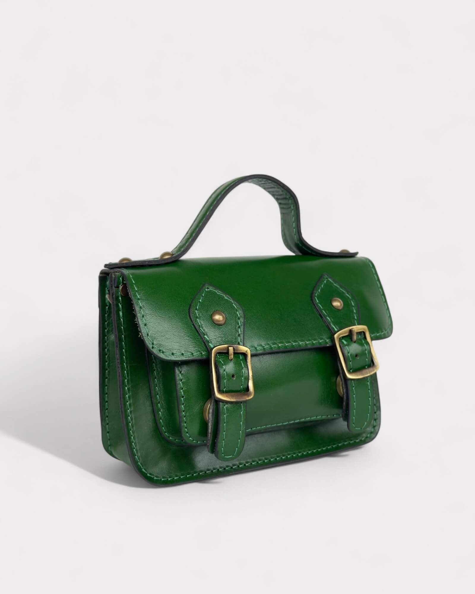Mini sacoche en cuir vert – Sac bandoulière fait main