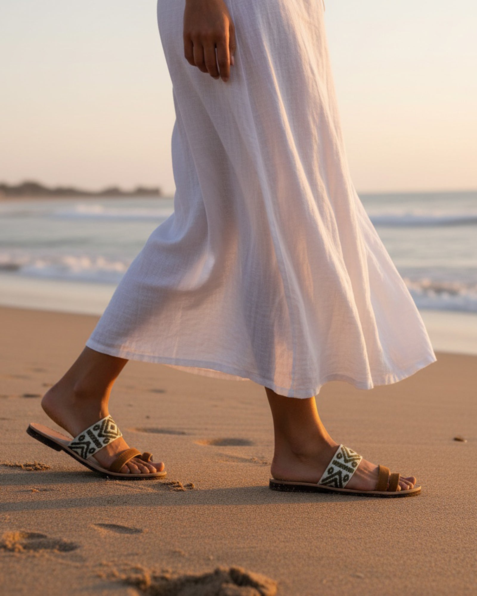 Elira Embroidered Leather Flat Sandals