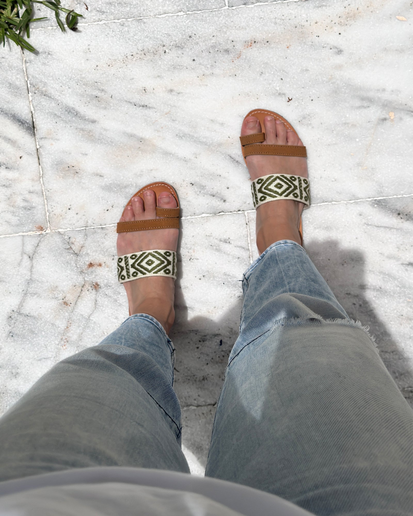 Elira Embroidered Leather Flat Sandals