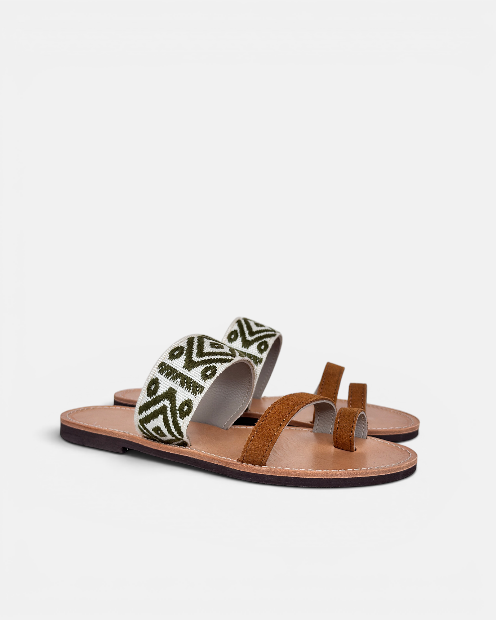 Elira Embroidered Leather Flat Sandals