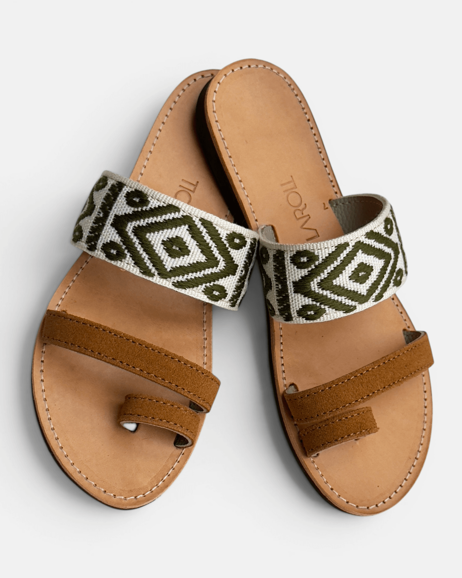 Elira Embroidered Leather Flat Sandals