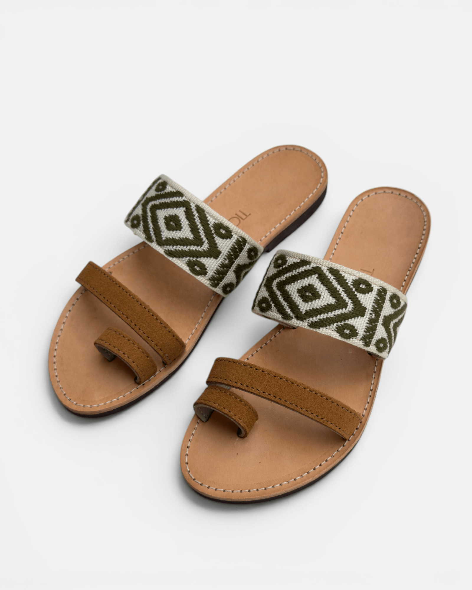 Elira Embroidered Leather Flat Sandals
