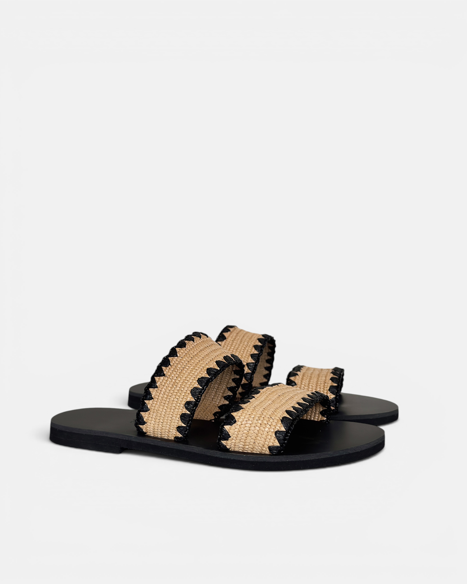 Kaia Elastic Double Strap Raffia Slides