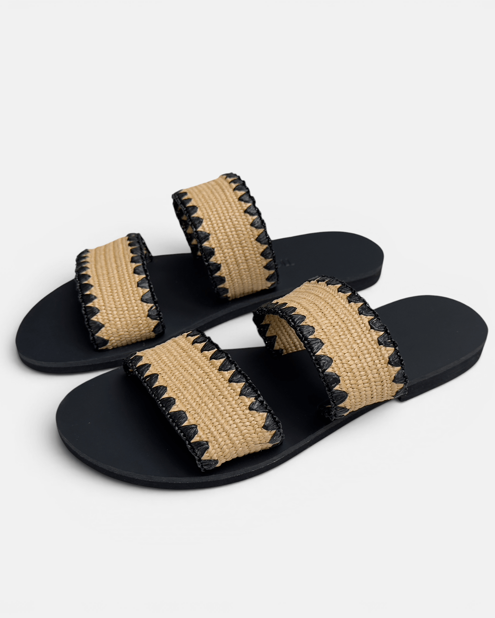 Kaia Elastic Double Strap Raffia Slides