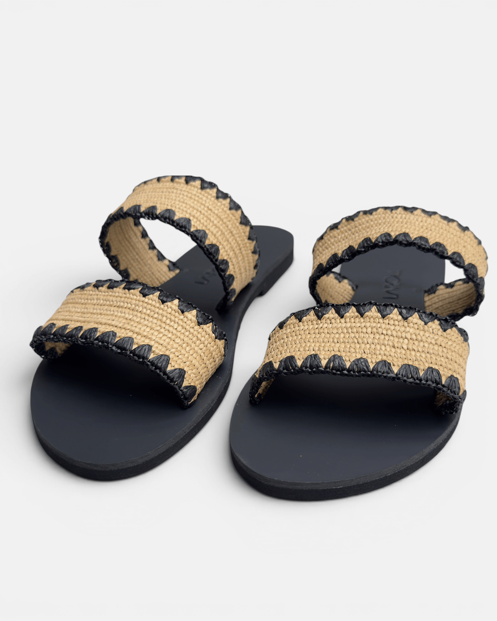 Kaia Elastic Double Strap Raffia Slides