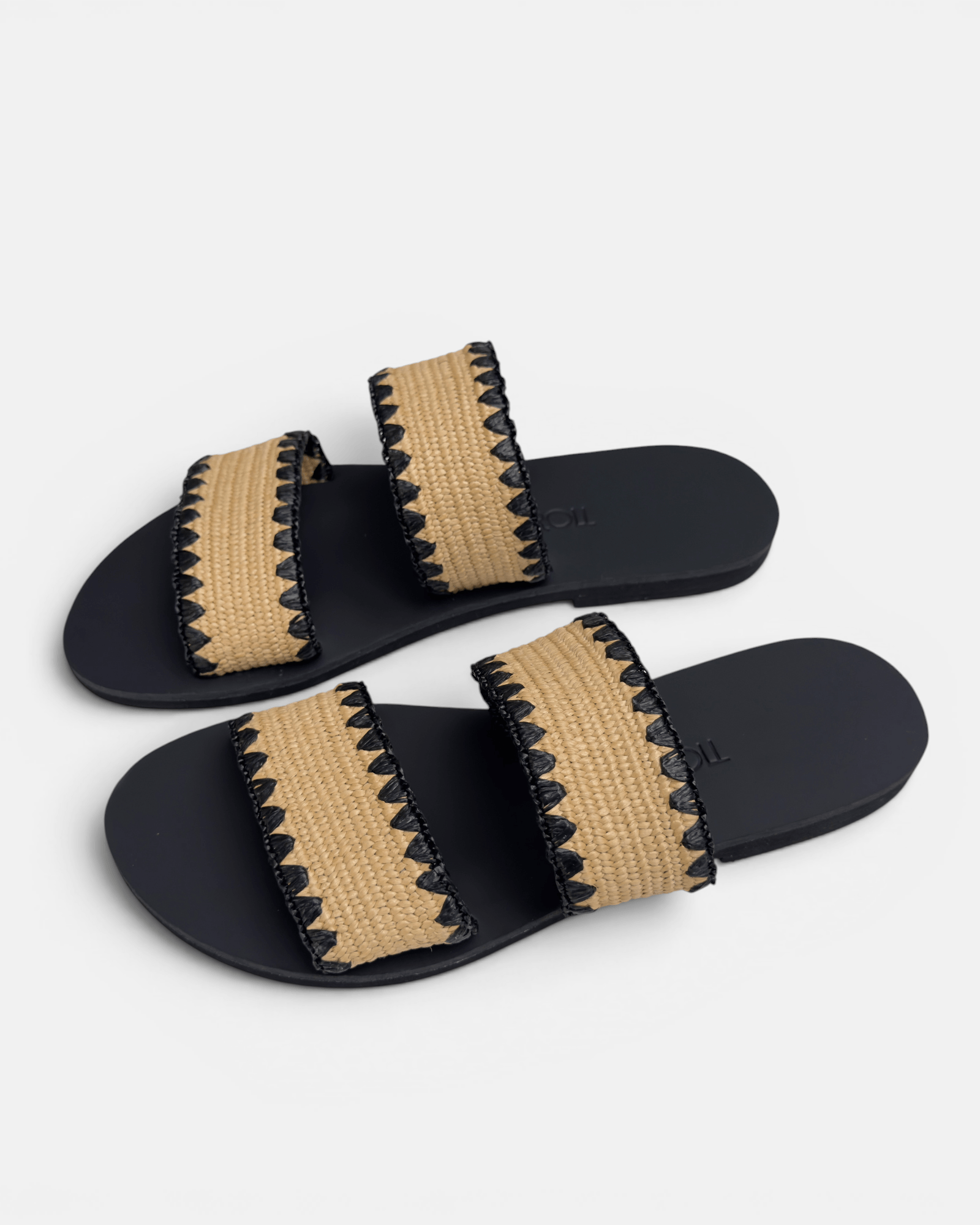 Kaia Elastic Double Strap Raffia Slides