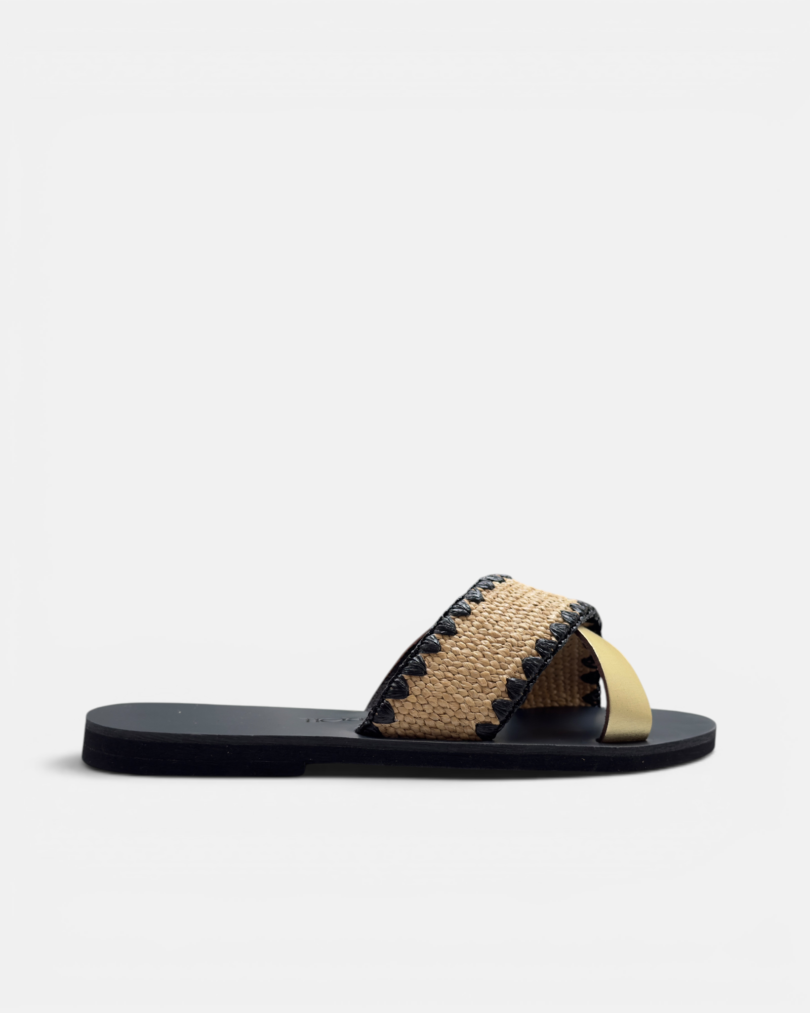 Noma Raffia Slides with Gold Metallic Leather