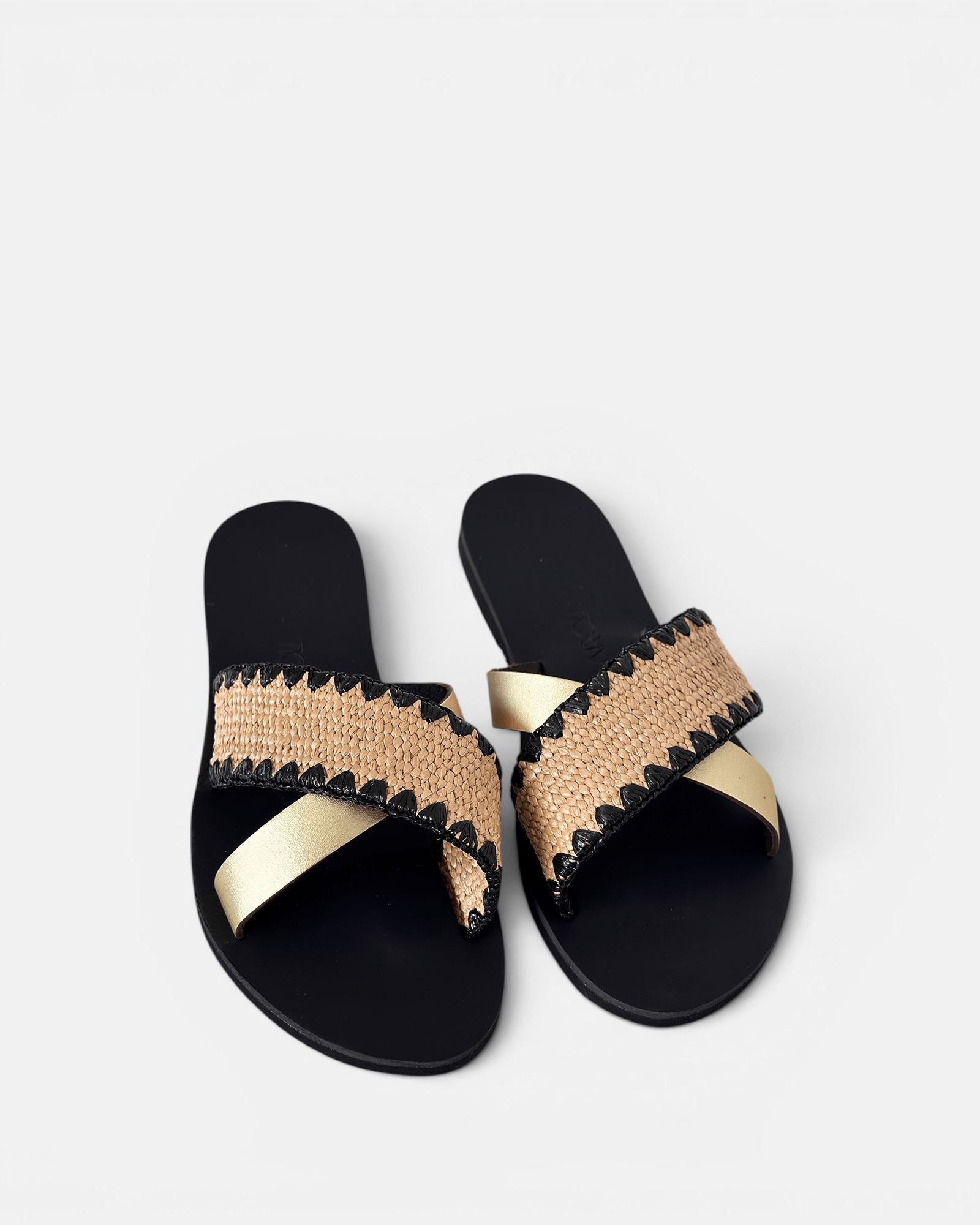 Noma Raffia Slides with Gold Metallic Leather