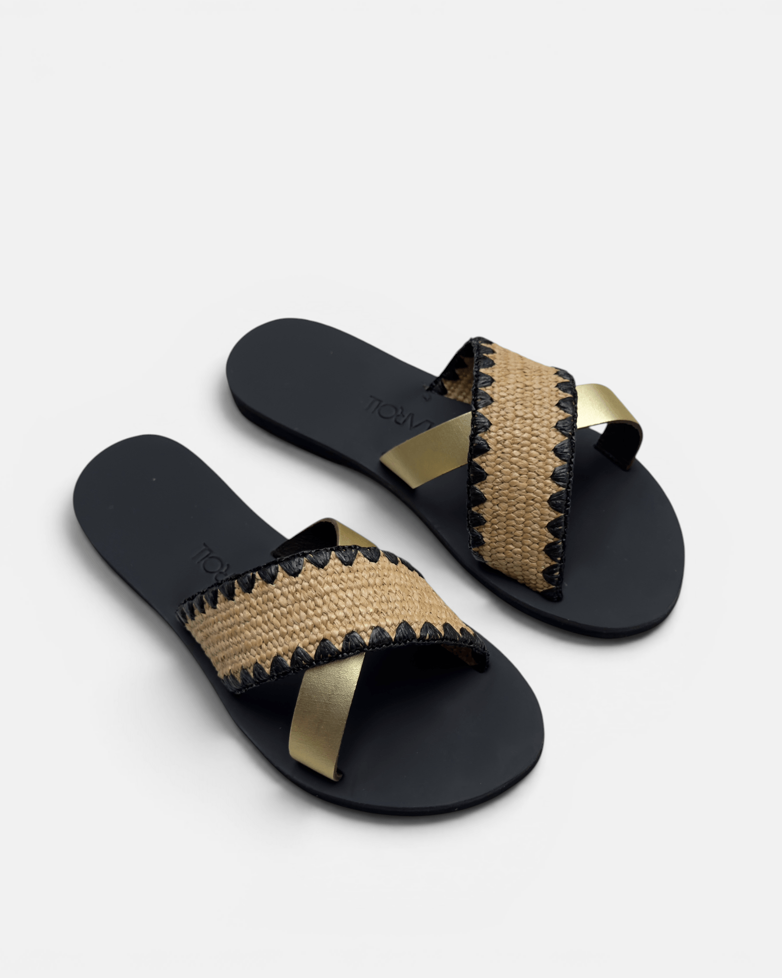Noma Raffia Slides with Gold Metallic Leather