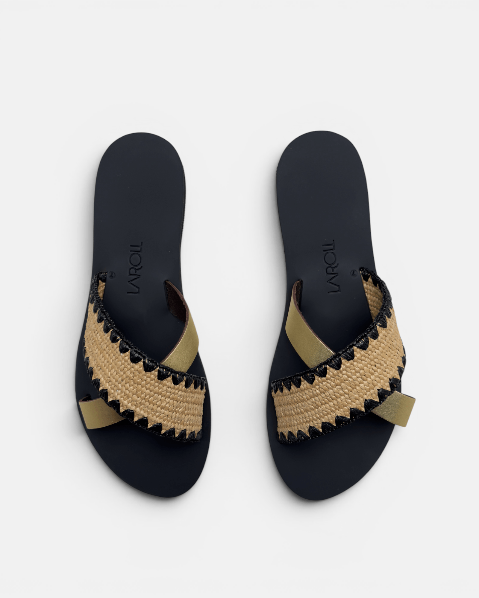 Noma Raffia Slides with Gold Metallic Leather