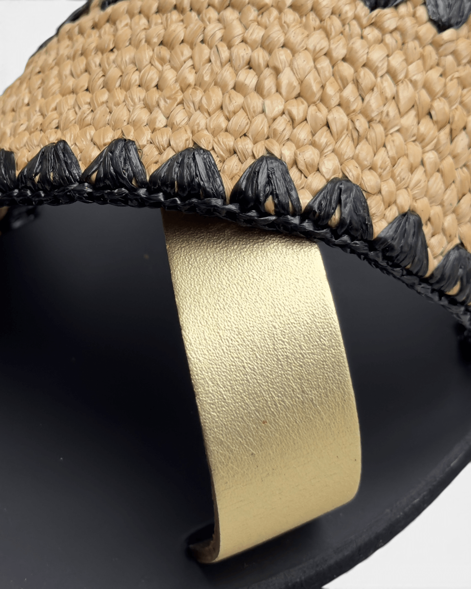 Noma Raffia Slides with Gold Metallic Leather