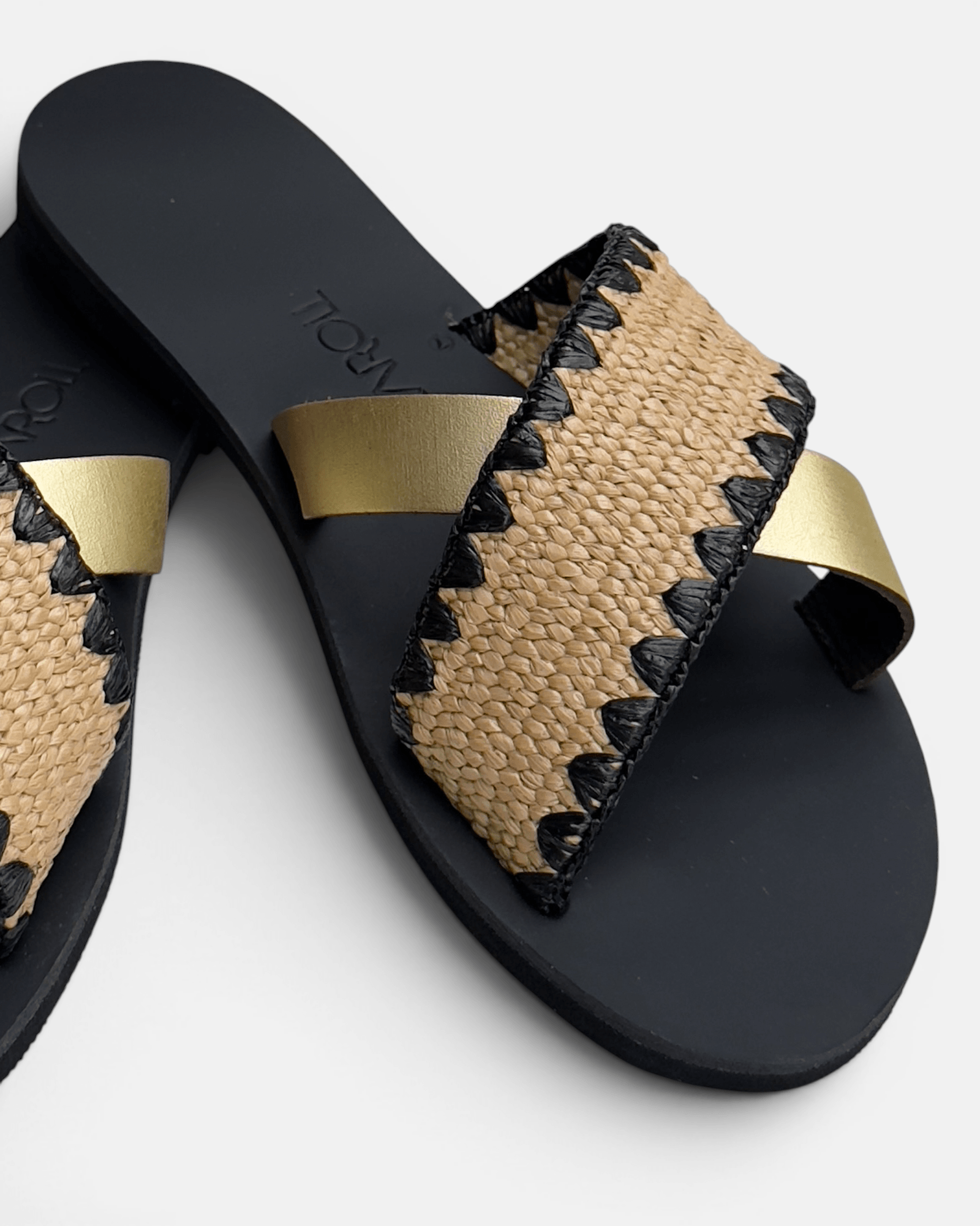 Noma Raffia Slides with Gold Metallic Leather