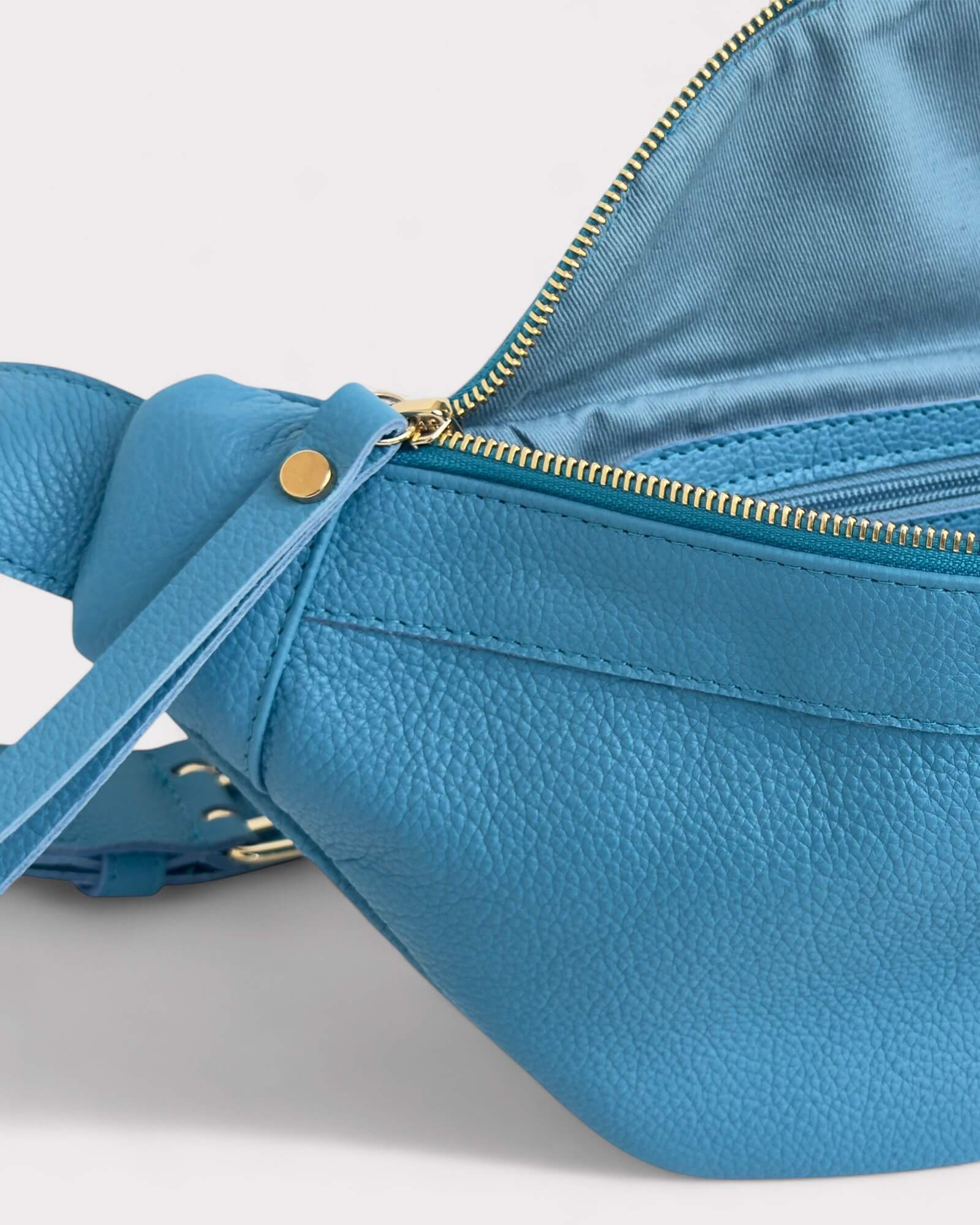 Medium Blue Leather Sling Bag - Slouchy Crossbody Fanny Pack