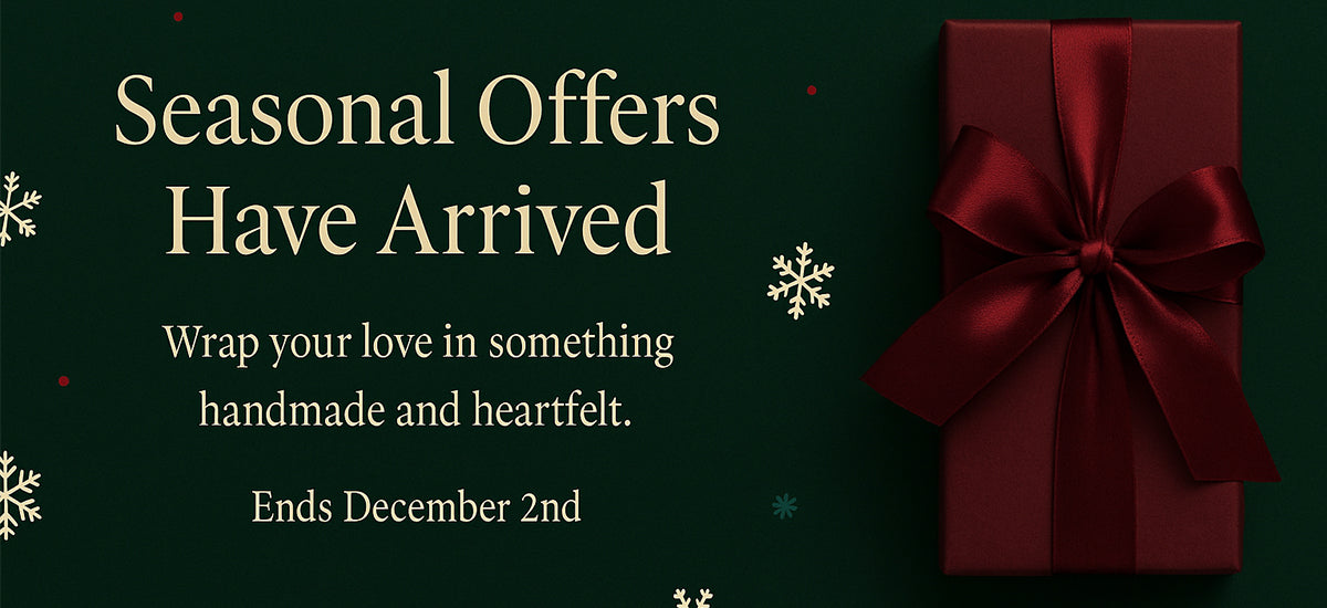 Promotional banner with a red gift box and bow, text about seasonal offers and a deadline.
