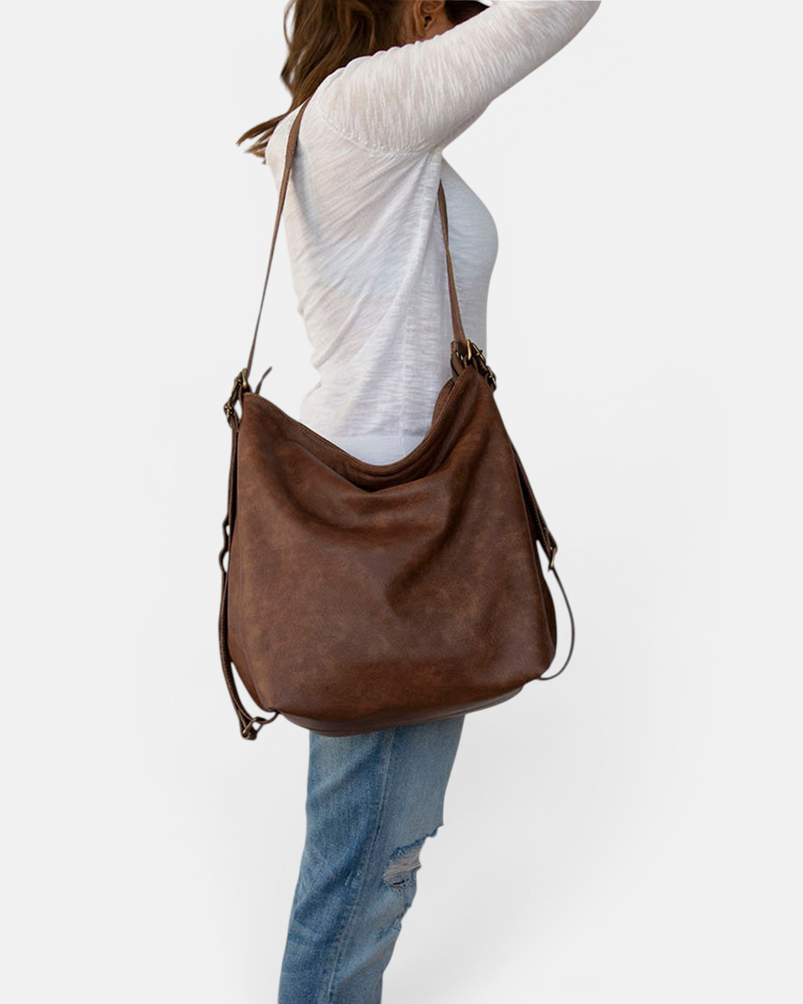 Brown Convertible Leather Hobo  Bag – 3-in-1 Shoulder, Backpack & Crossbody