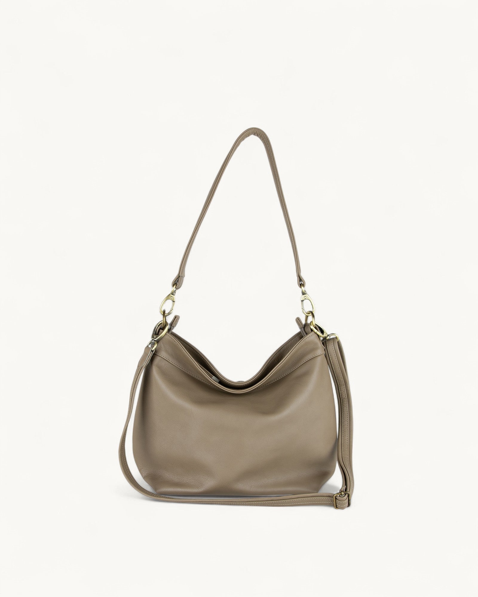 khaki leather hobo bag main image