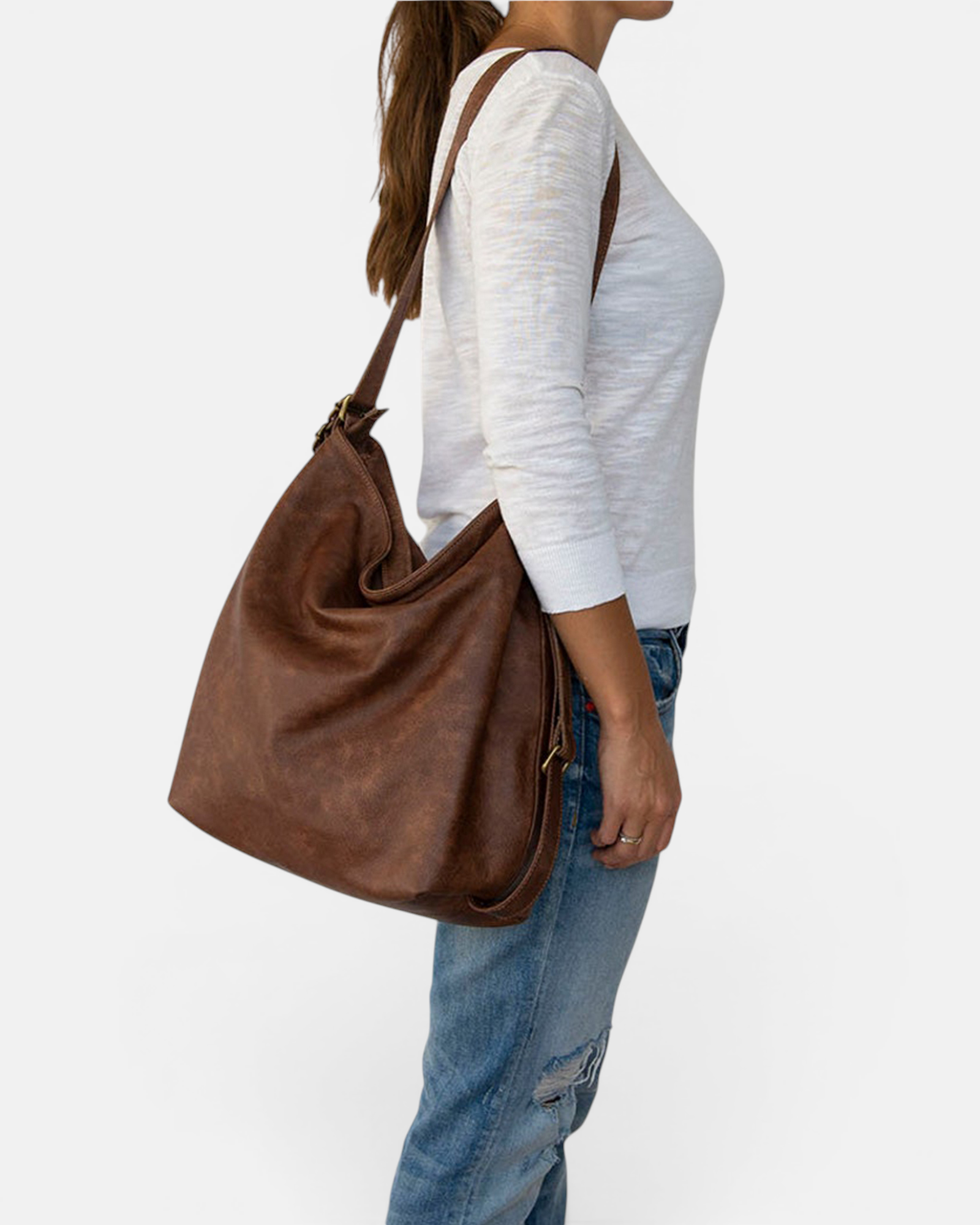 Brown Convertible Leather Hobo  Bag – 3-in-1 Shoulder, Backpack & Crossbody