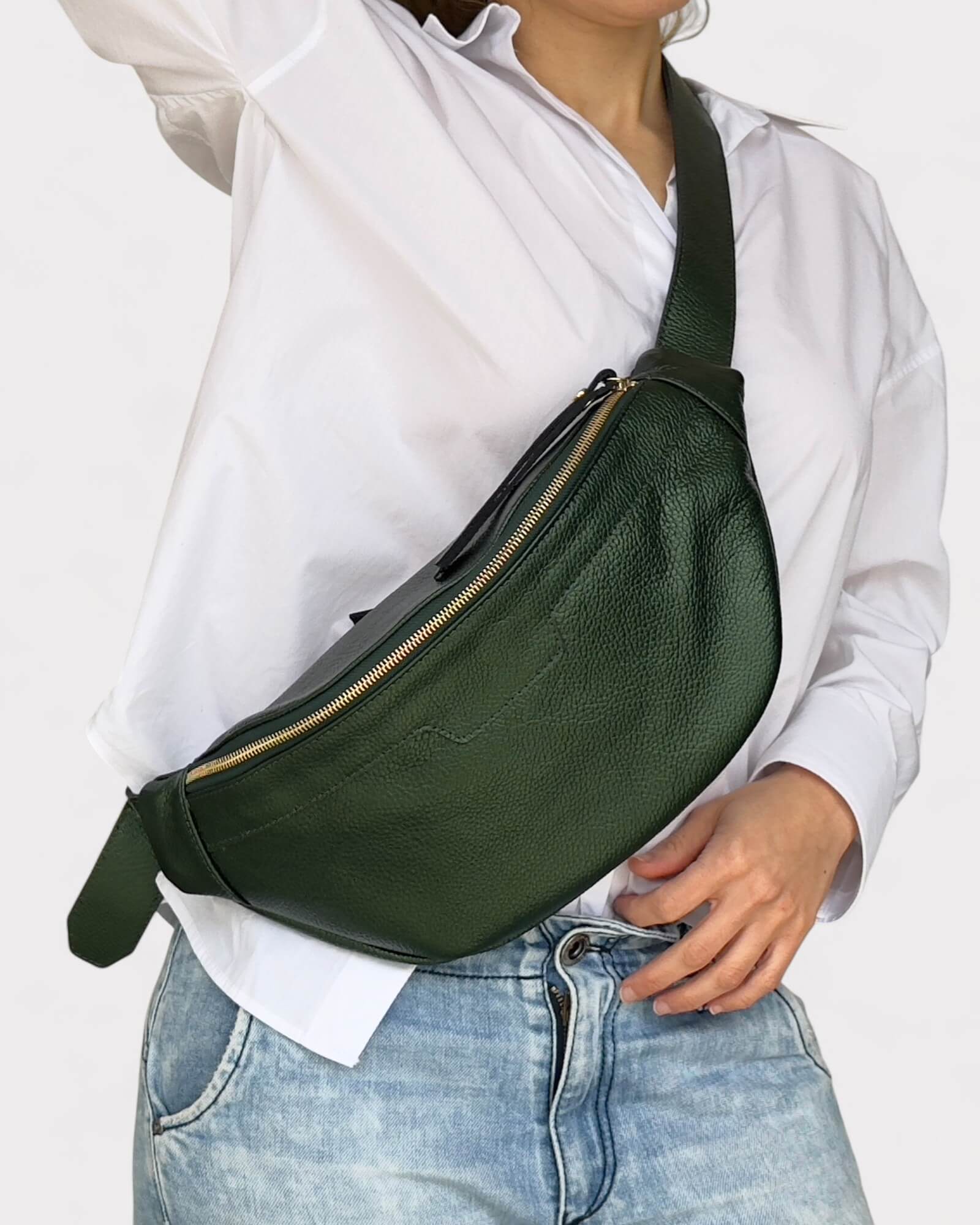 Metallic-Grüne Leder-Umhängetasche - Weiche Umhängetasche