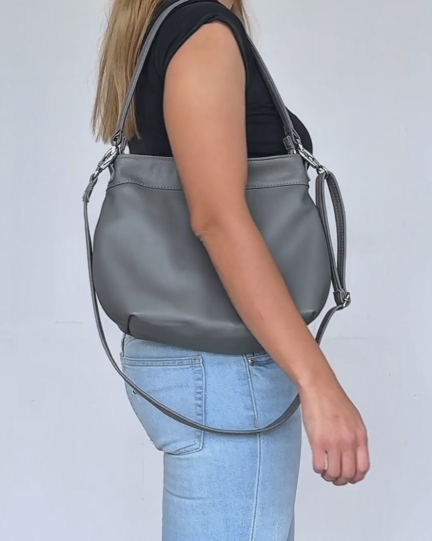 video of small grey hobo bag