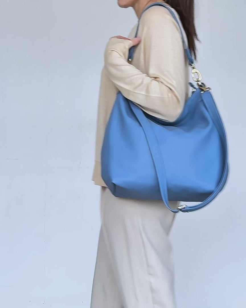 video of ocean blue hobo bag