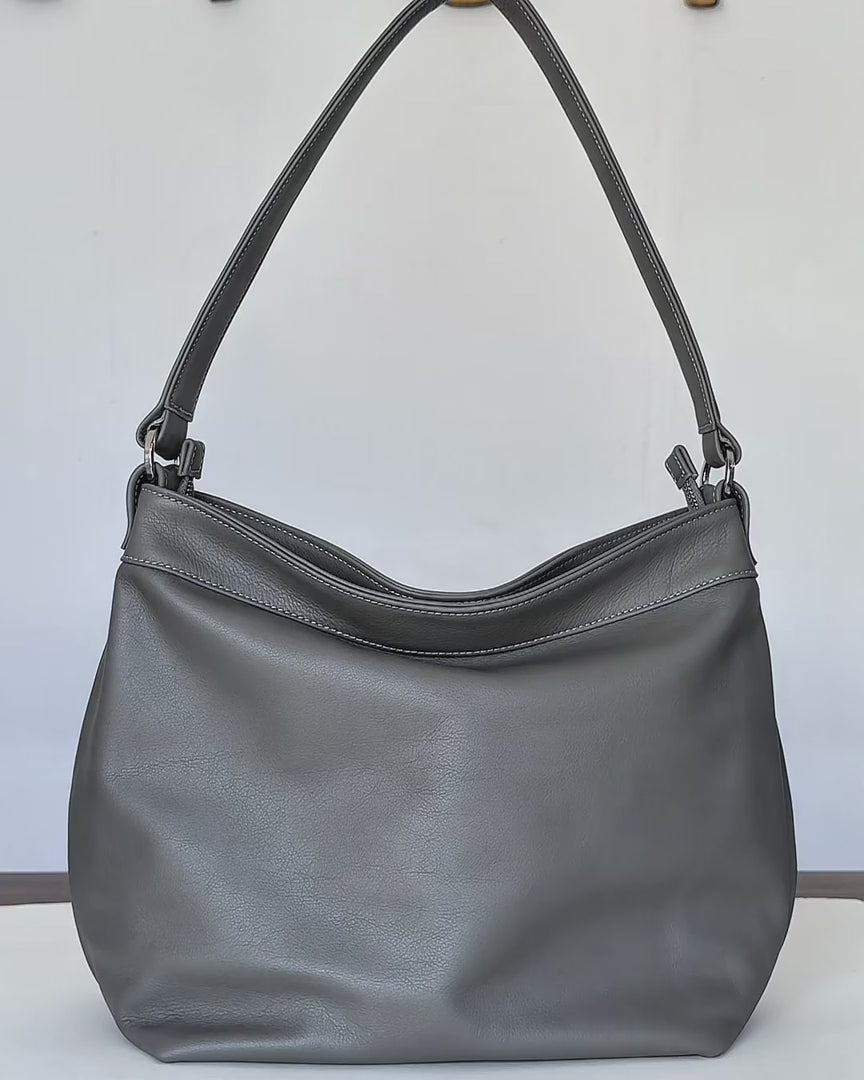 video of grey medium hobo bag