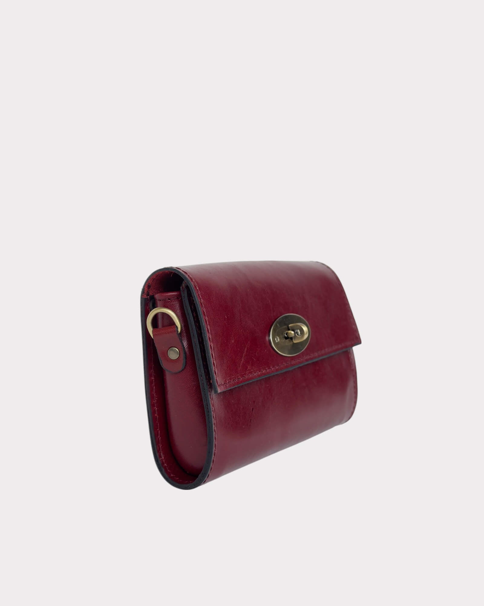 Mini pochette bandoulière en cuir bordeaux-rouge – Porte-téléphone artisanal fait main