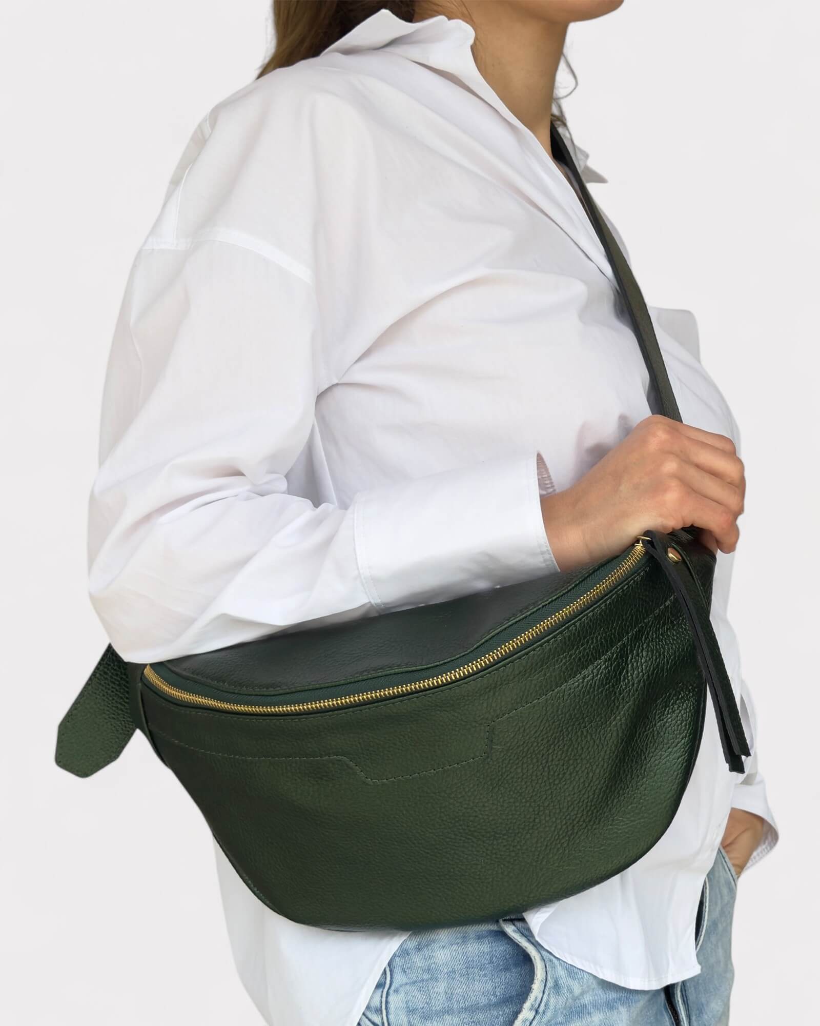 Metallic-Grüne Leder-Umhängetasche - Weiche Umhängetasche